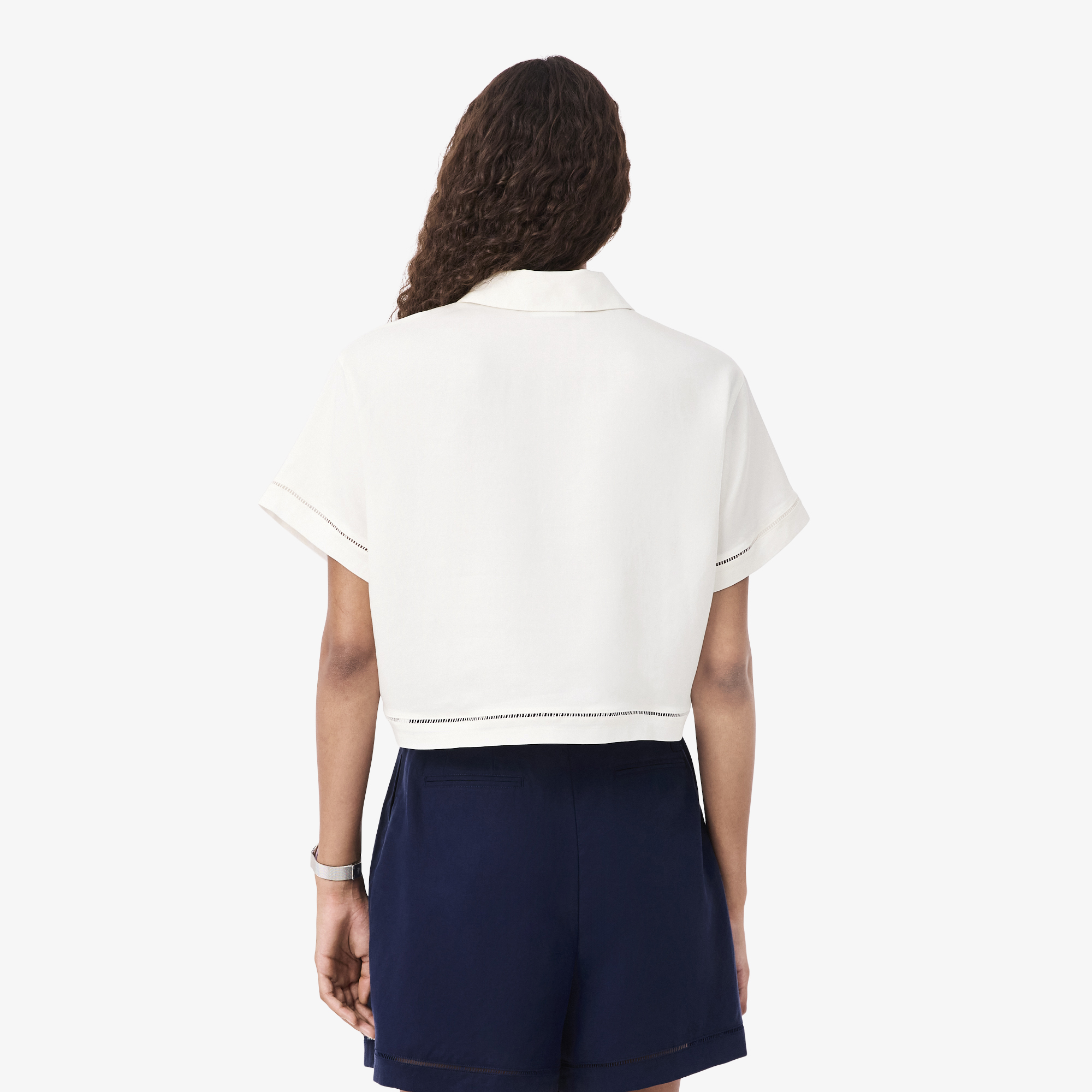Lacoste Kadın Oversize Fit Truvakar Kollu Beyaz Polo görsel 3