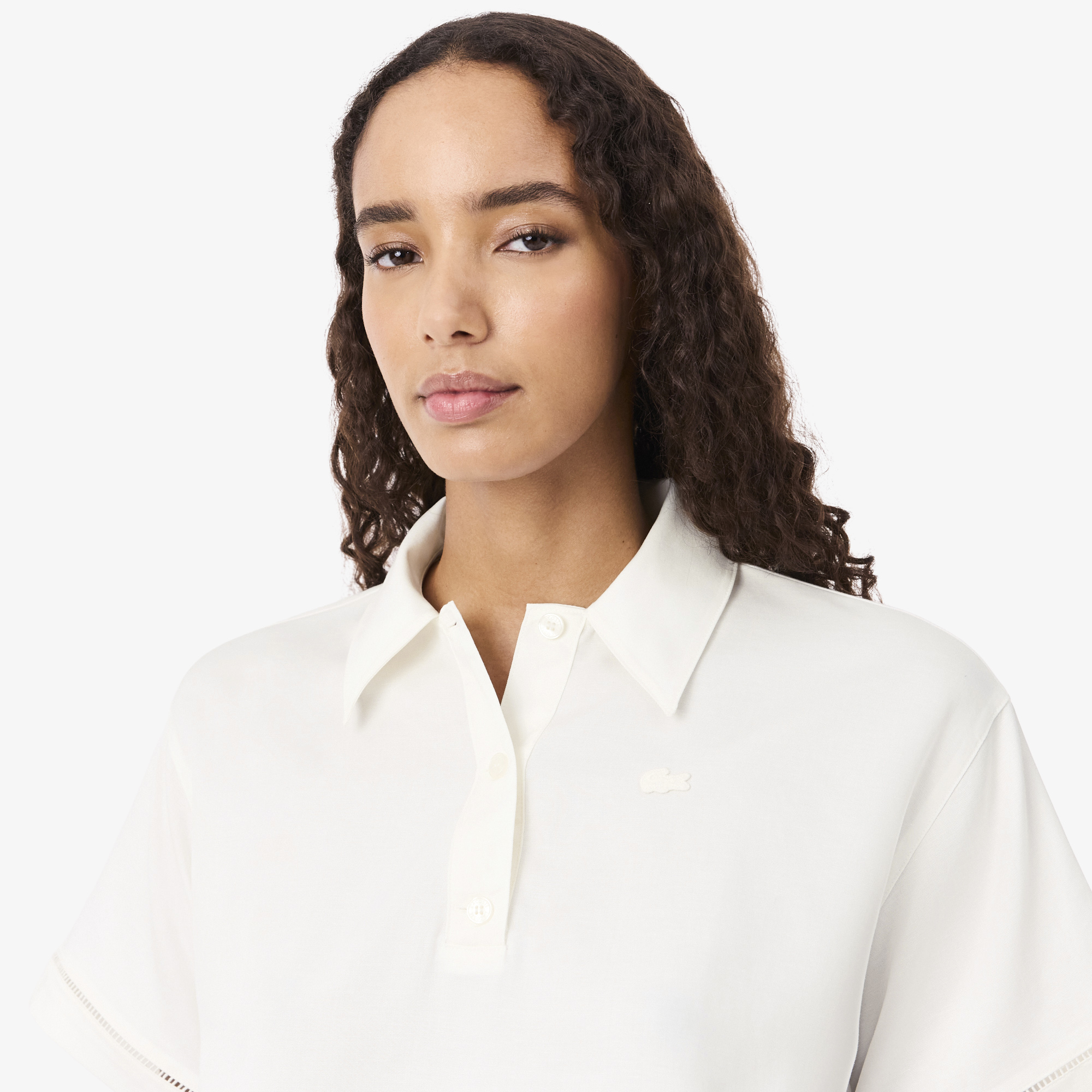 Lacoste Kadın Oversize Fit Truvakar Kollu Beyaz Polo görsel 2