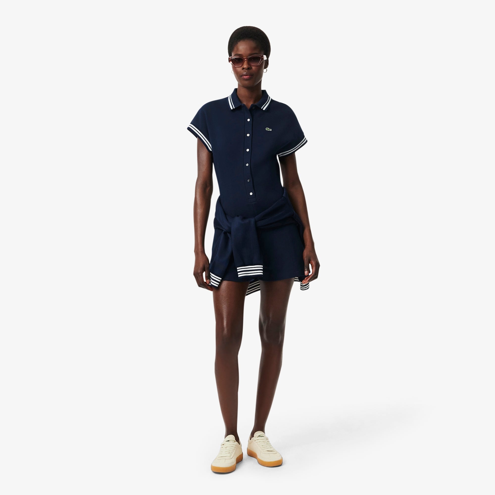 Kadın Slim Fit Kısa Kollu Polo Yaka Lacivert Tulum