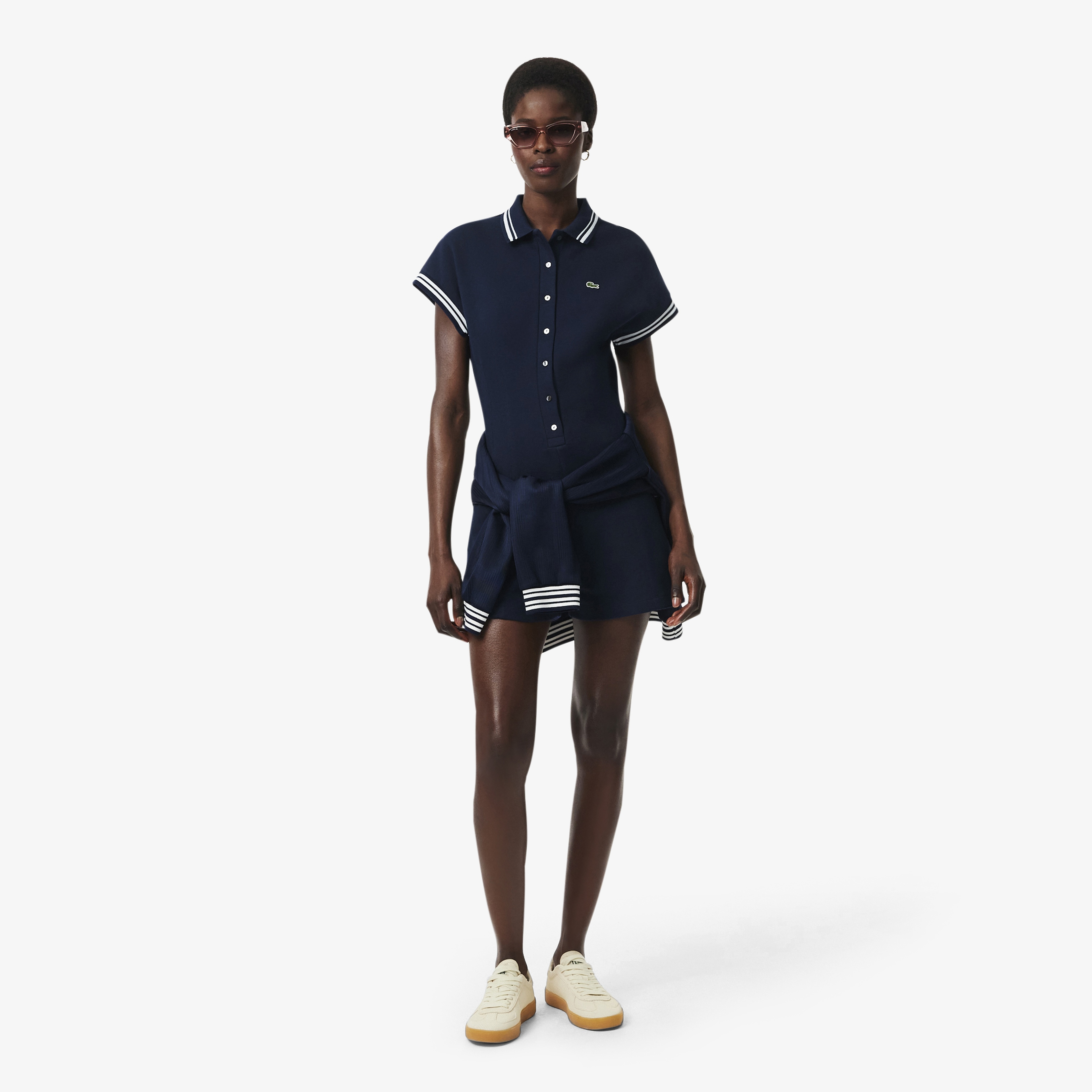 Kadın Slim Fit Kısa Kollu Polo Yaka Lacivert Tulum