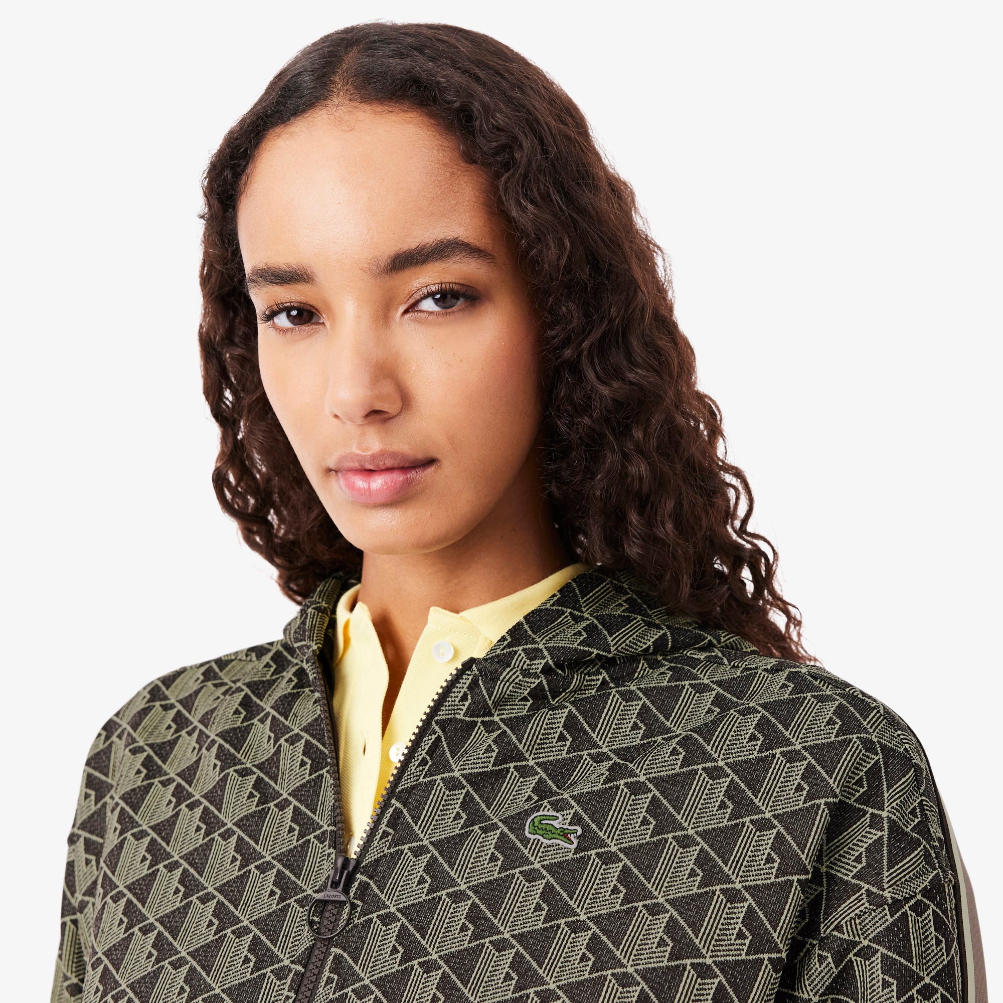 Lacoste Kadın Regular Fit Fermuarlı Monogram Kahverengi Sweatshirt görsel 2