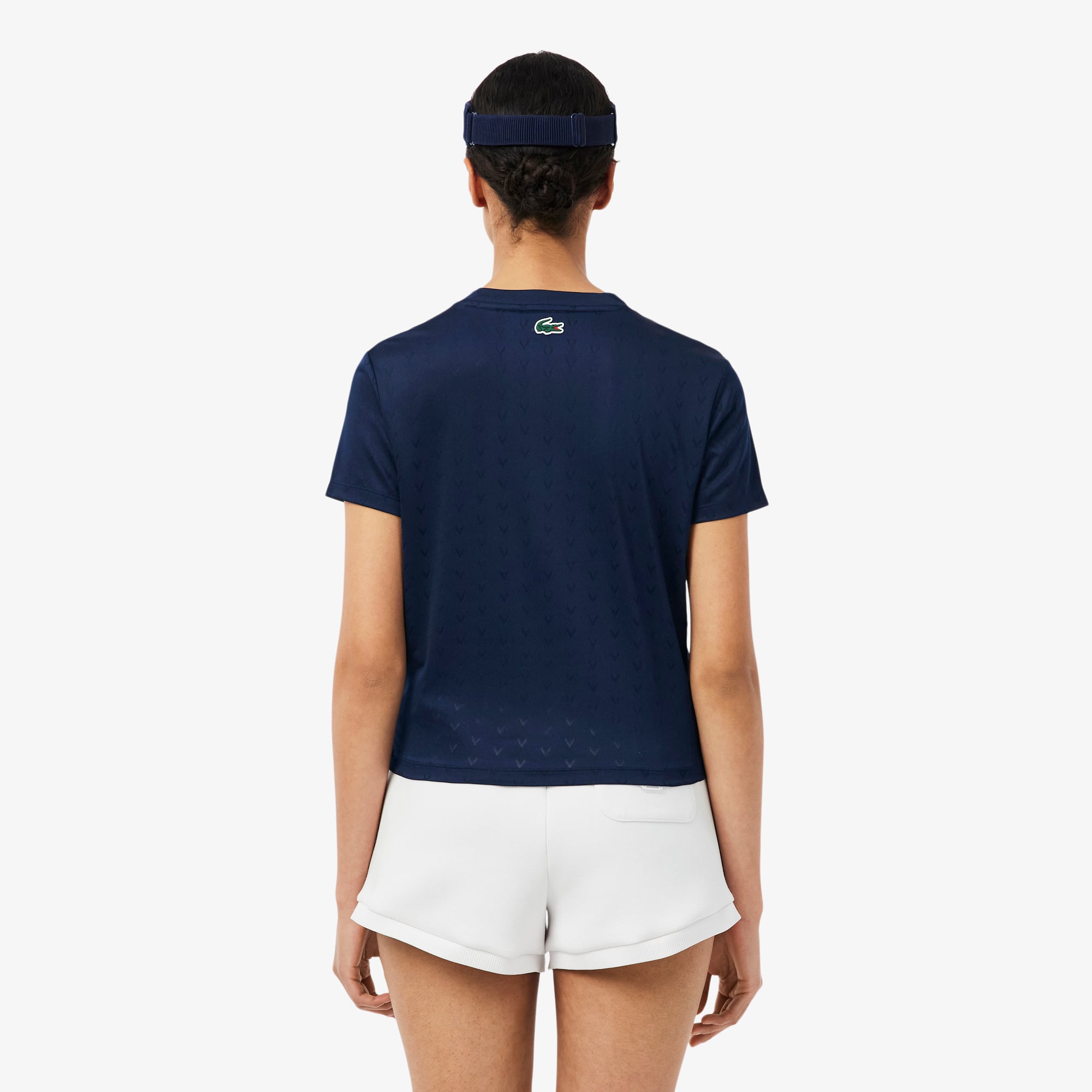 Lacoste Kadın Slim Fit Bisiklet Yaka Desenli Lacivert T-Shirt görsel 3