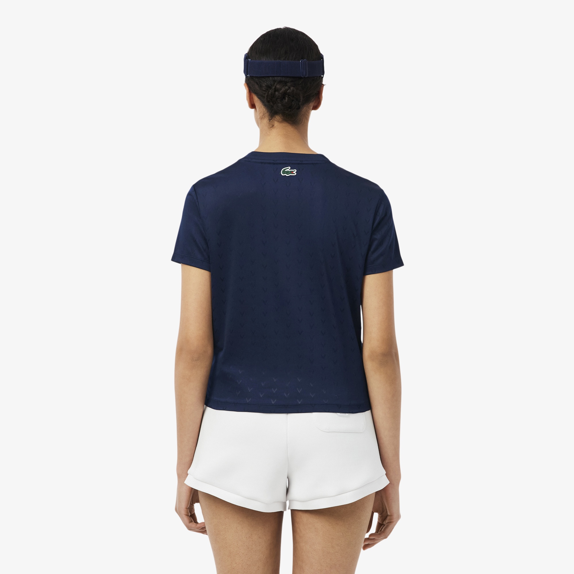 Kadın Slim Fit Bisiklet Yaka Desenli Lacivert T-Shirt