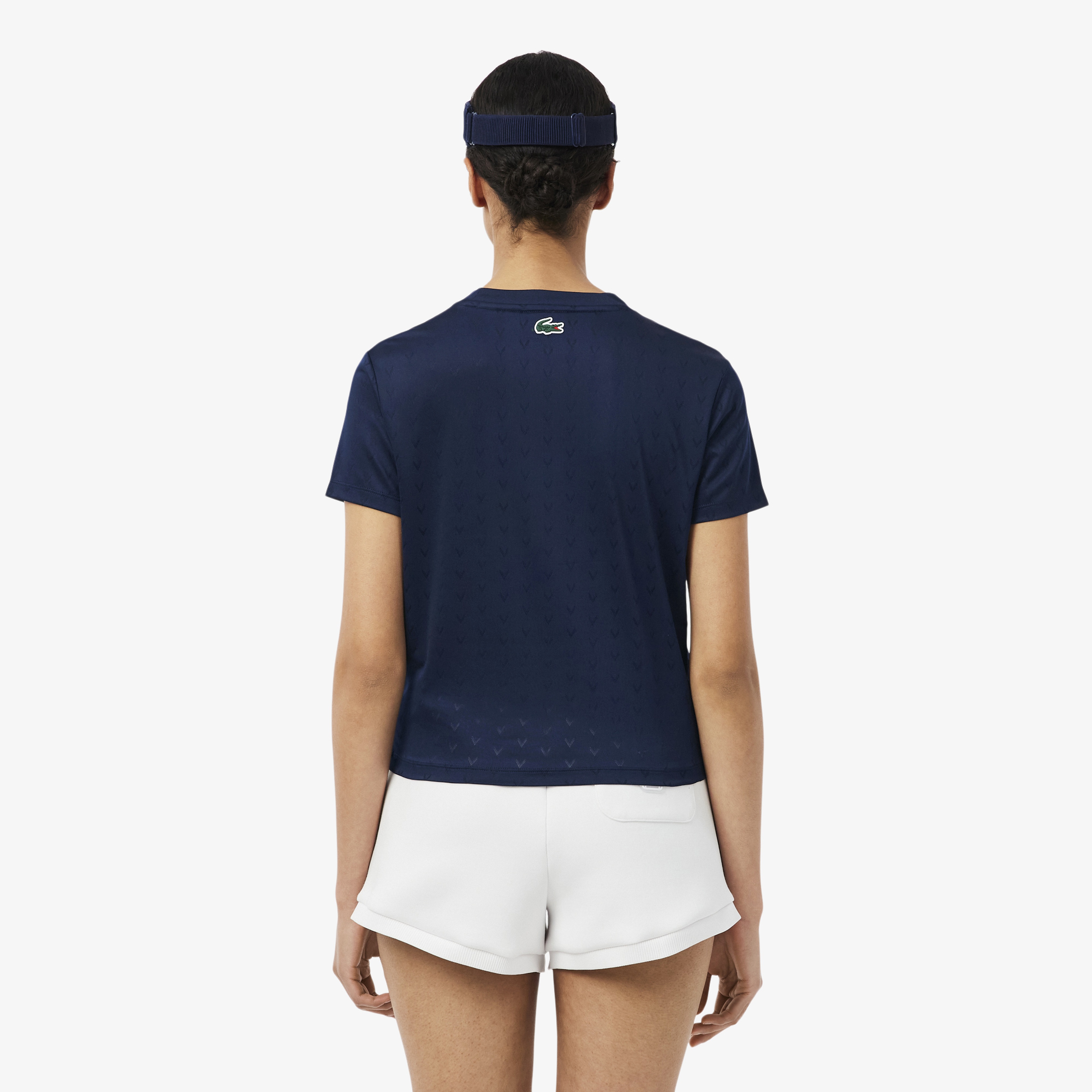 Kadın Slim Fit Bisiklet Yaka Desenli Lacivert T-Shirt Kadın Slim Fit Bisiklet Yaka Desenli Lacivert T-Shirt