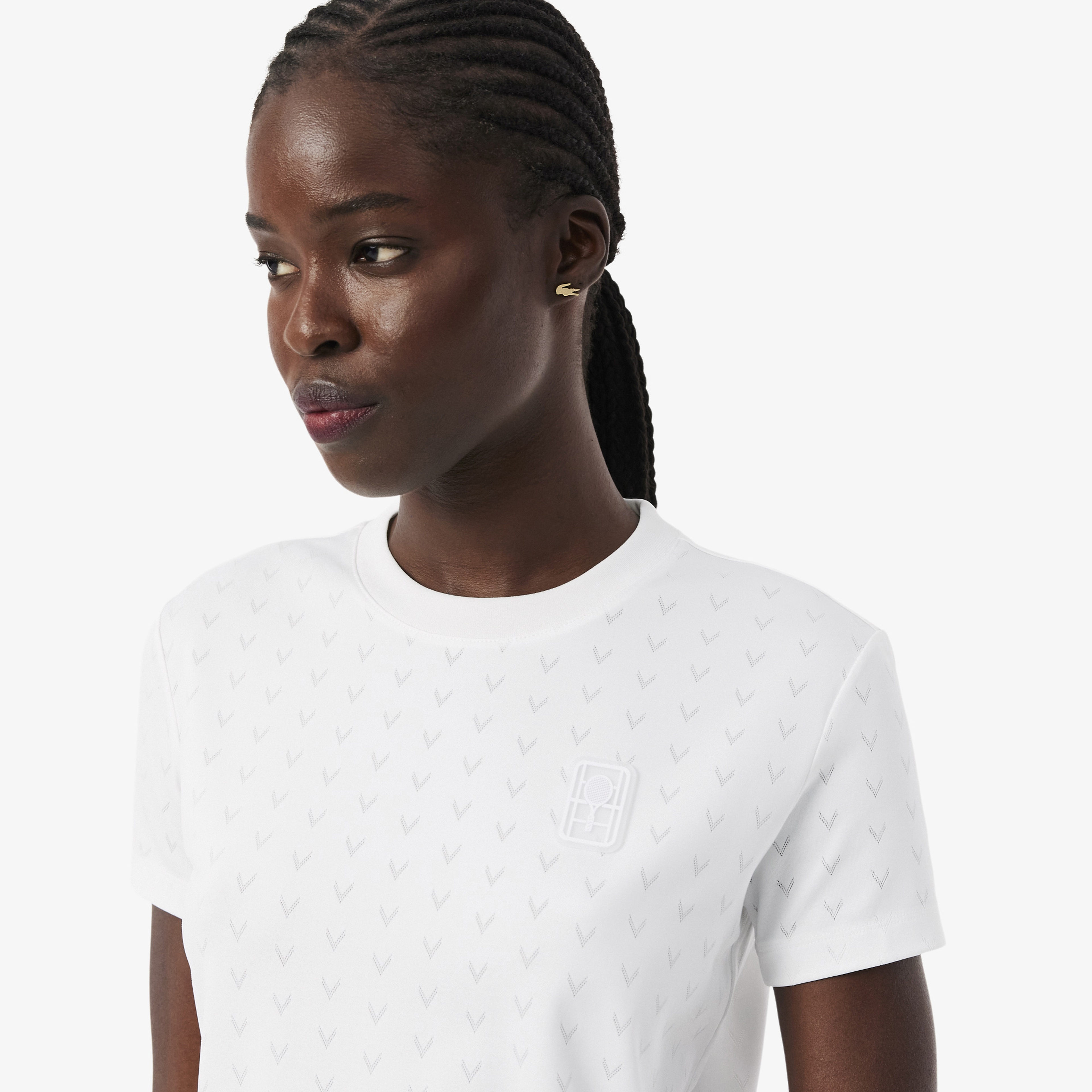 Kadın Slim Fit Bisiklet Yaka Desenli Beyaz T-Shirt
