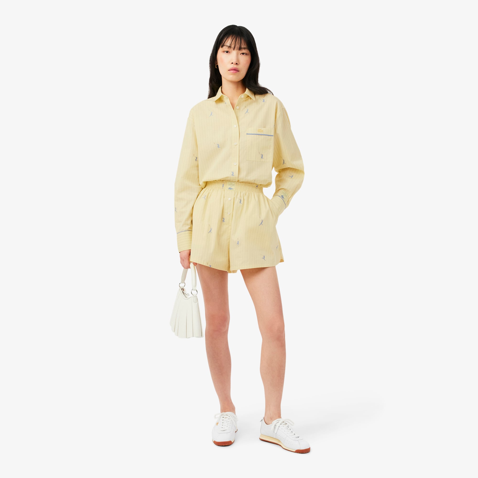 Lacoste Kadın Oversize Fit Çizgili Sarı Şort görsel 4
