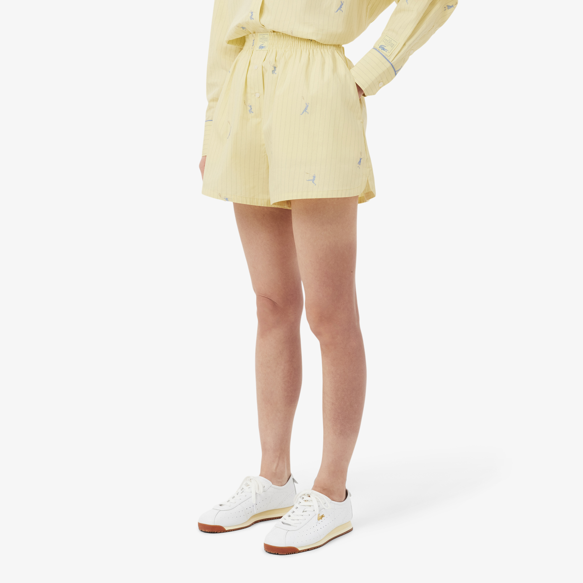 Lacoste Kadın Oversize Fit Çizgili Sarı Şort görsel 2
