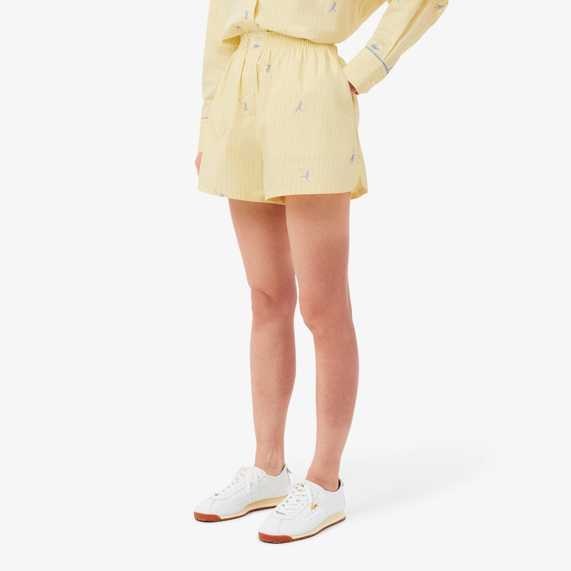 Kadın Oversize Fit Çizgili Sarı Şort