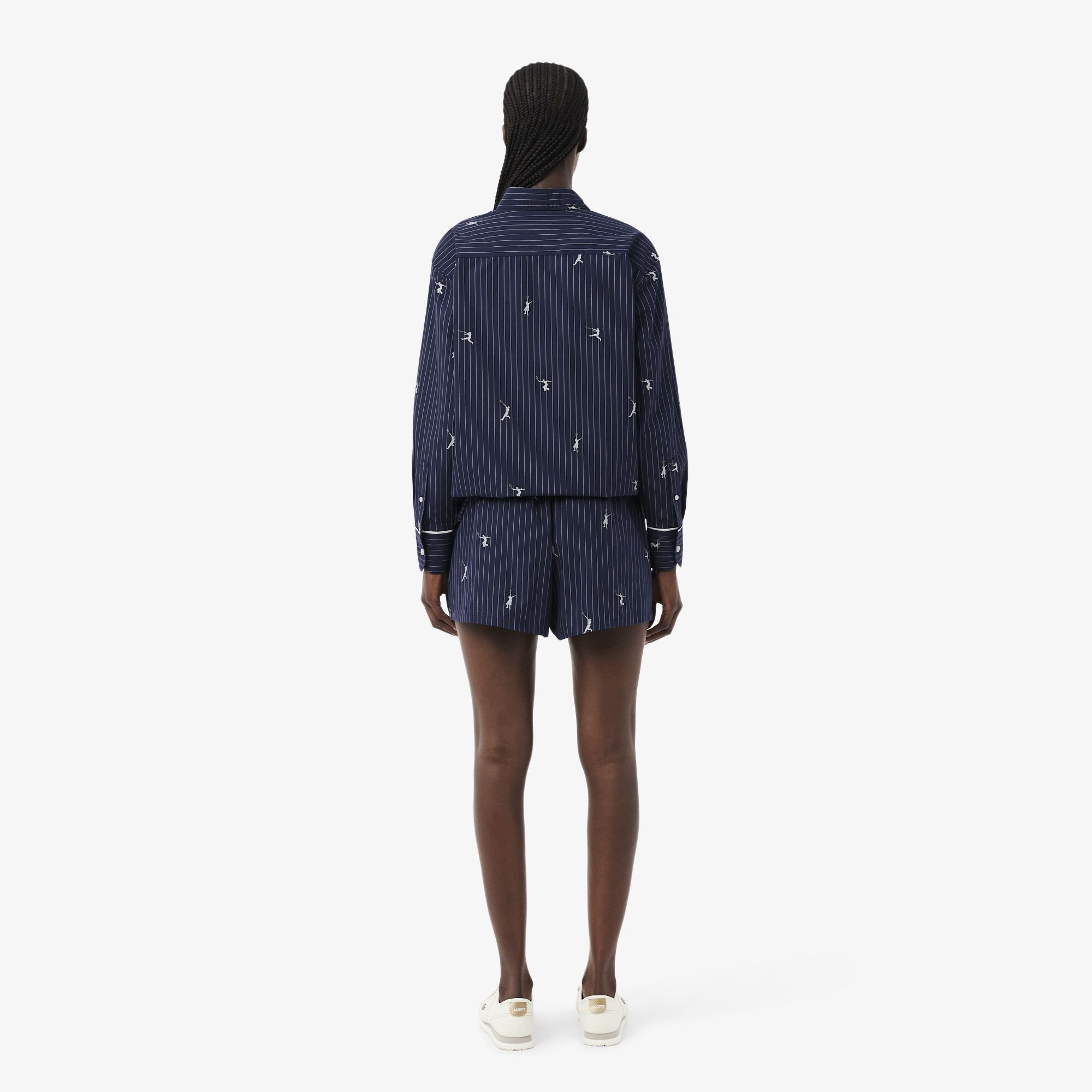 Lacoste Kadın Oversize Fit Çizgili Lacivert Şort görsel 3