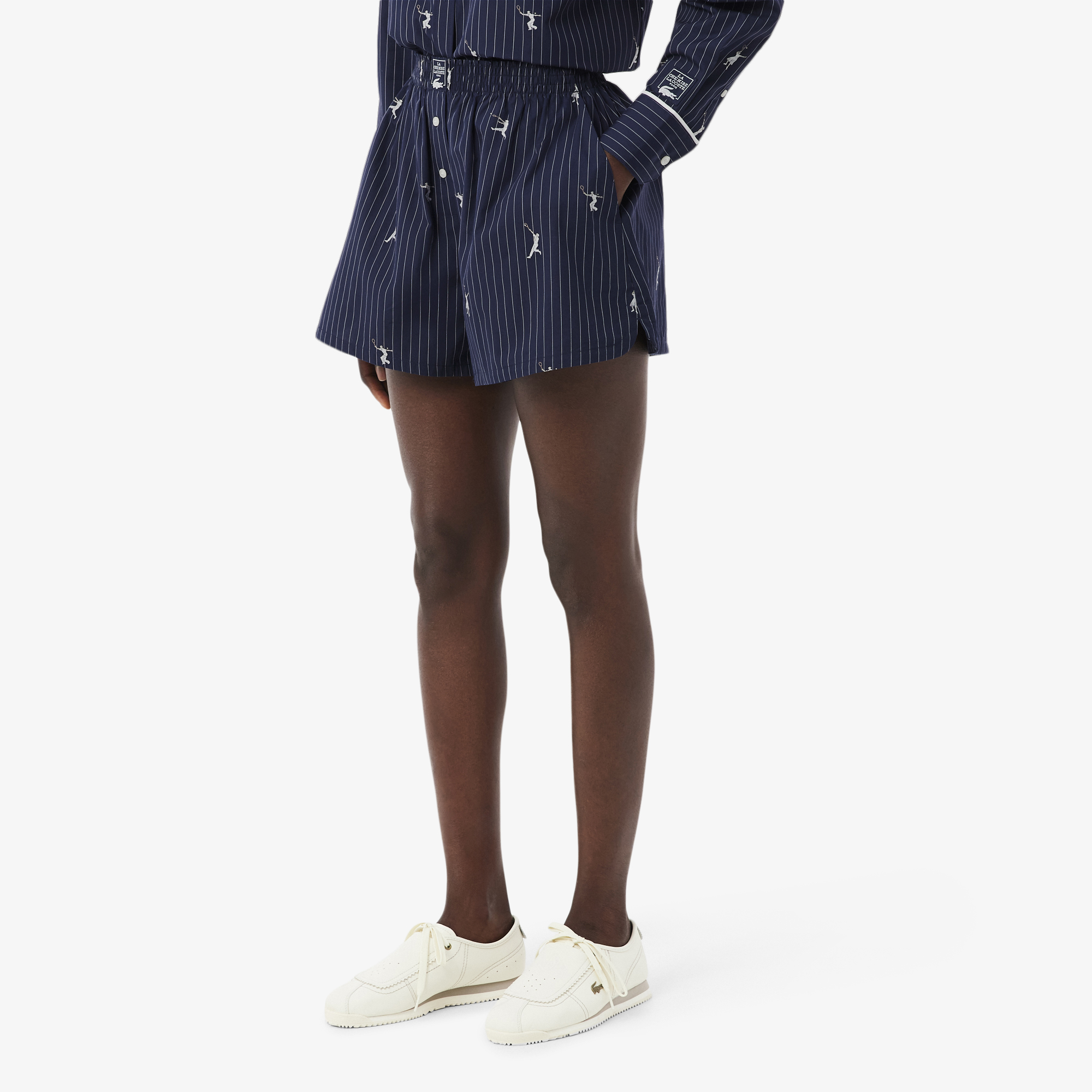 Lacoste Kadın Oversize Fit Çizgili Lacivert Şort görsel 2