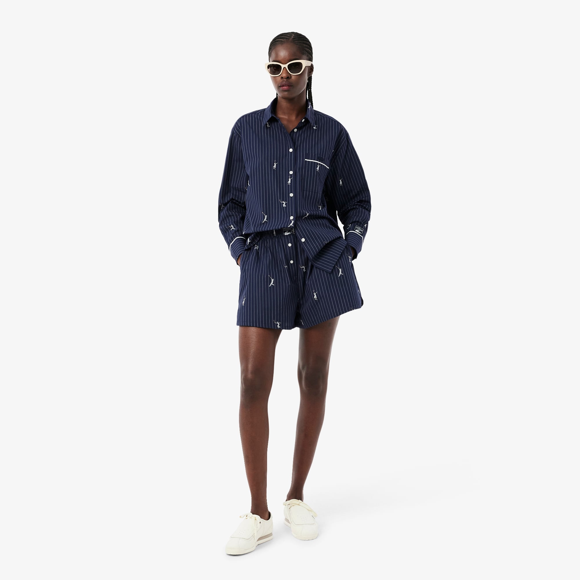 Lacoste Kadın Oversize Fit Çizgili Lacivert Şort