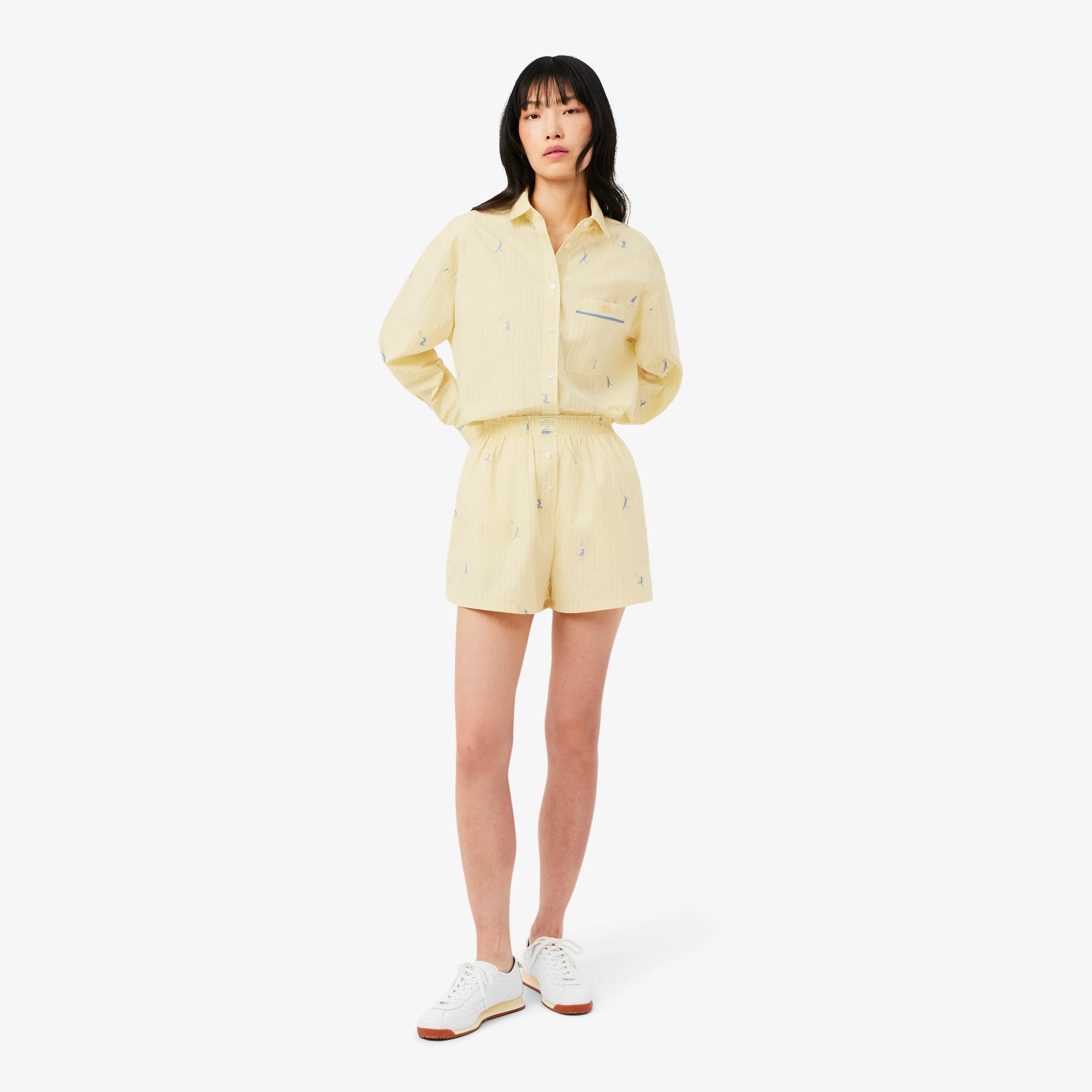 Lacoste Kadın Oversize Fit Çizgili Sarı Şort