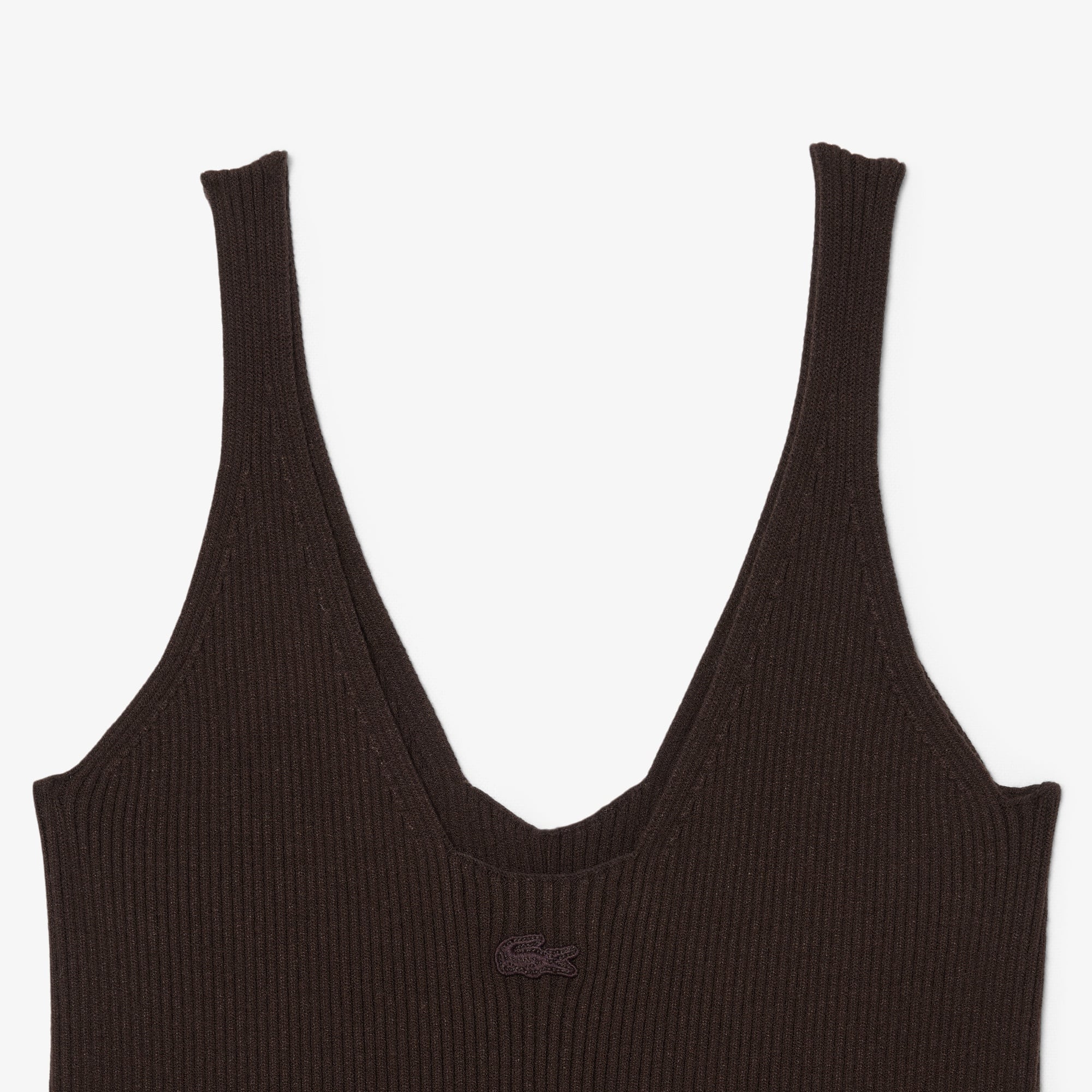 Kadın Slim Fit Kolsuz V Yaka Koyu Kahverengi Elbise