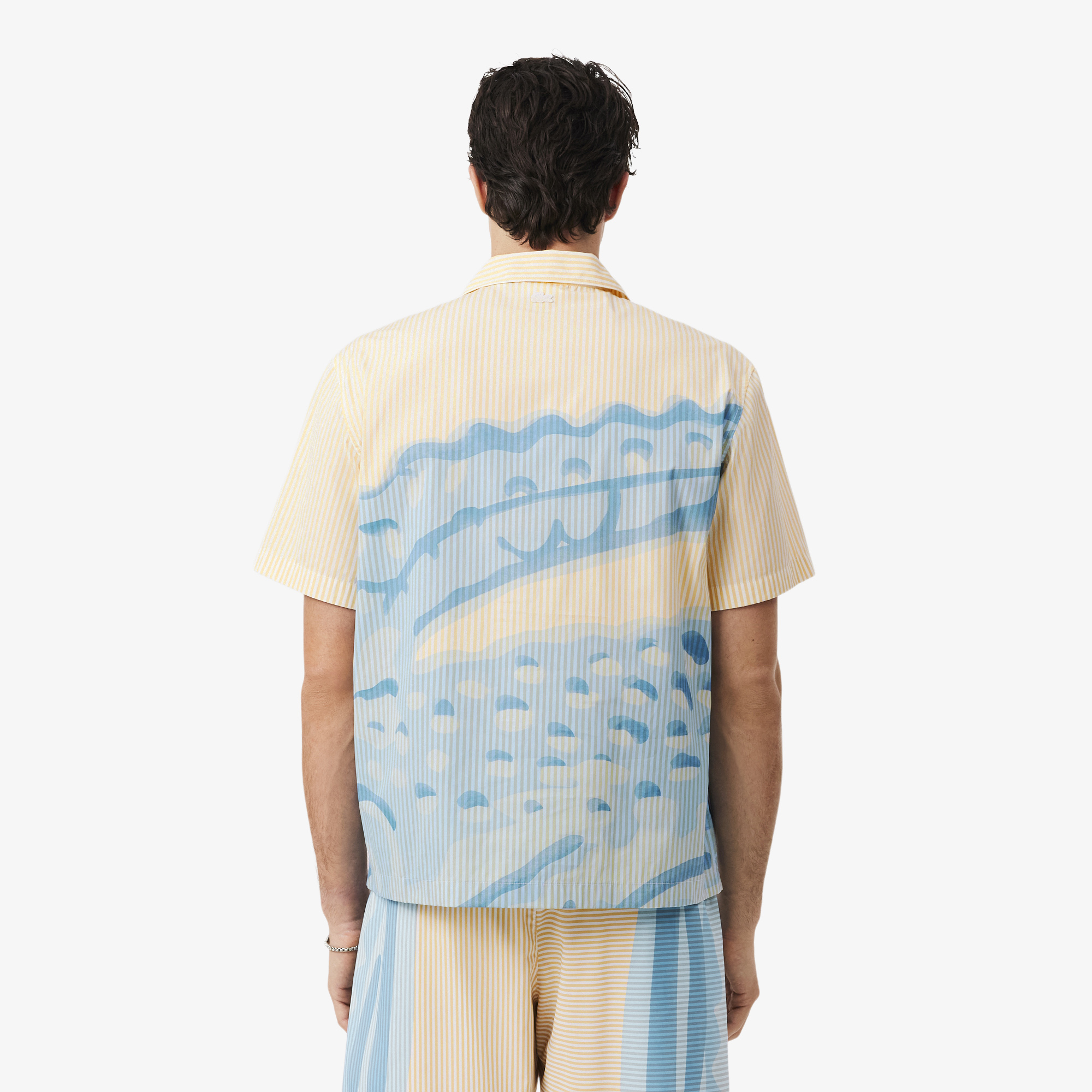 Lacoste Erkek Relaxed Fit Kısa Kollu Çizgili Bej Gömlek görsel 3