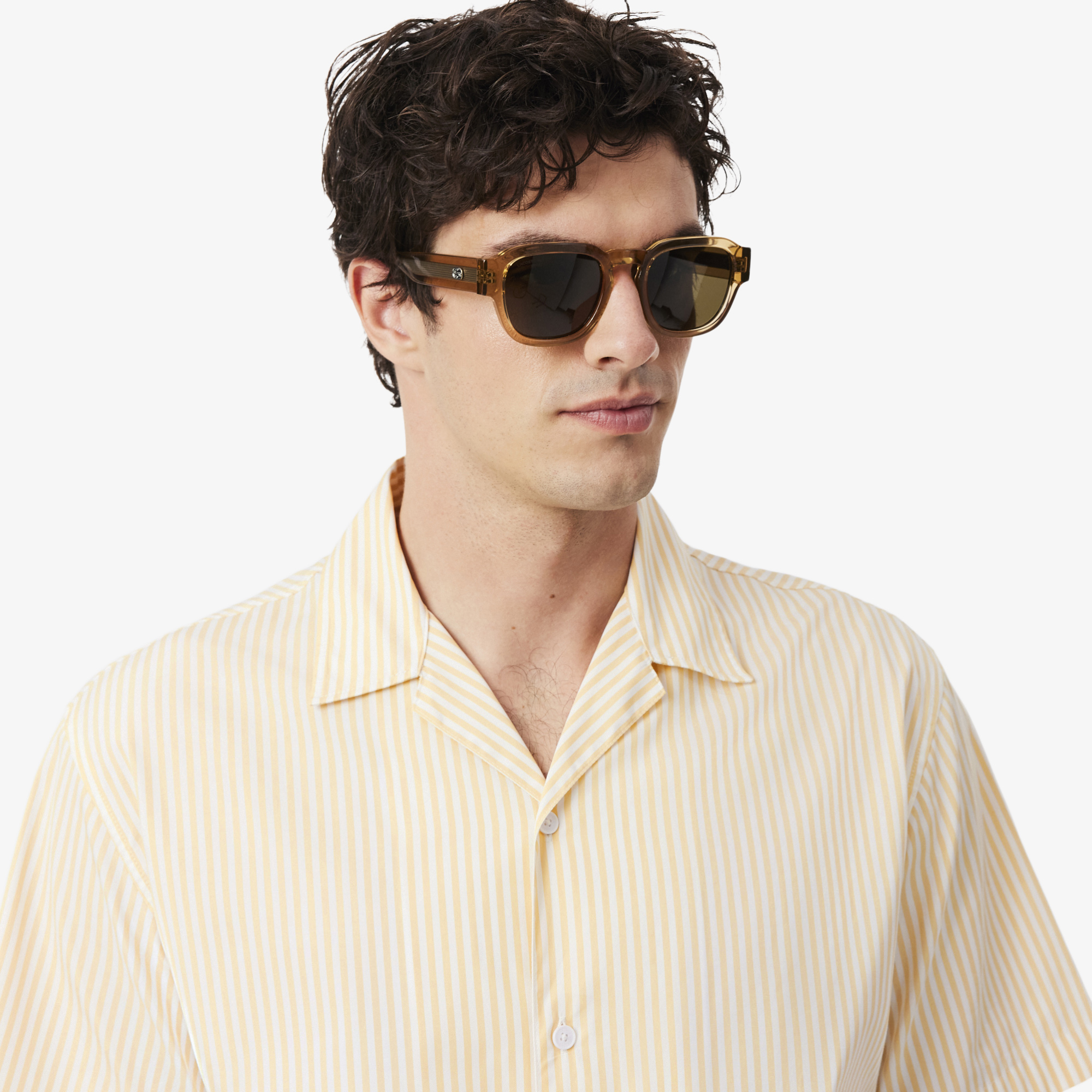 Lacoste Erkek Relaxed Fit Kısa Kollu Çizgili Bej Gömlek görsel 2