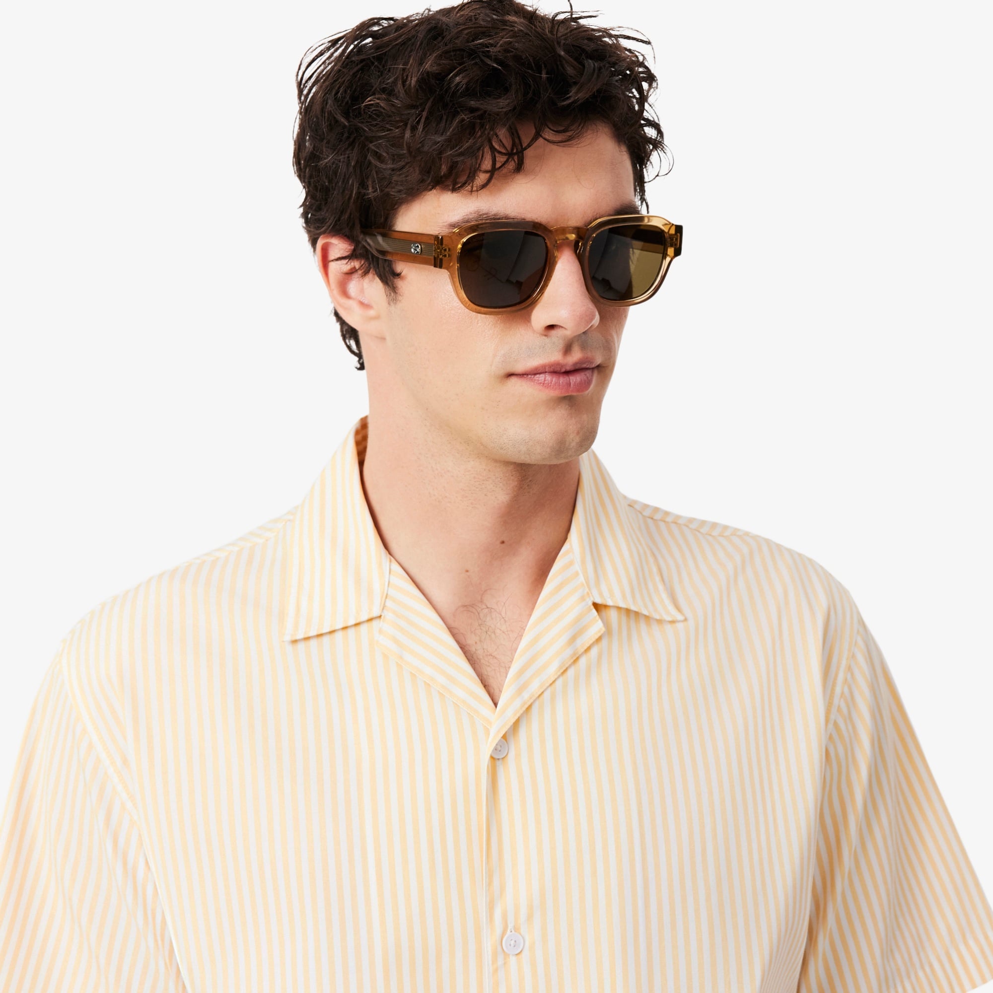 Erkek Relaxed Fit Kısa Kollu Çizgili Bej Gömlek