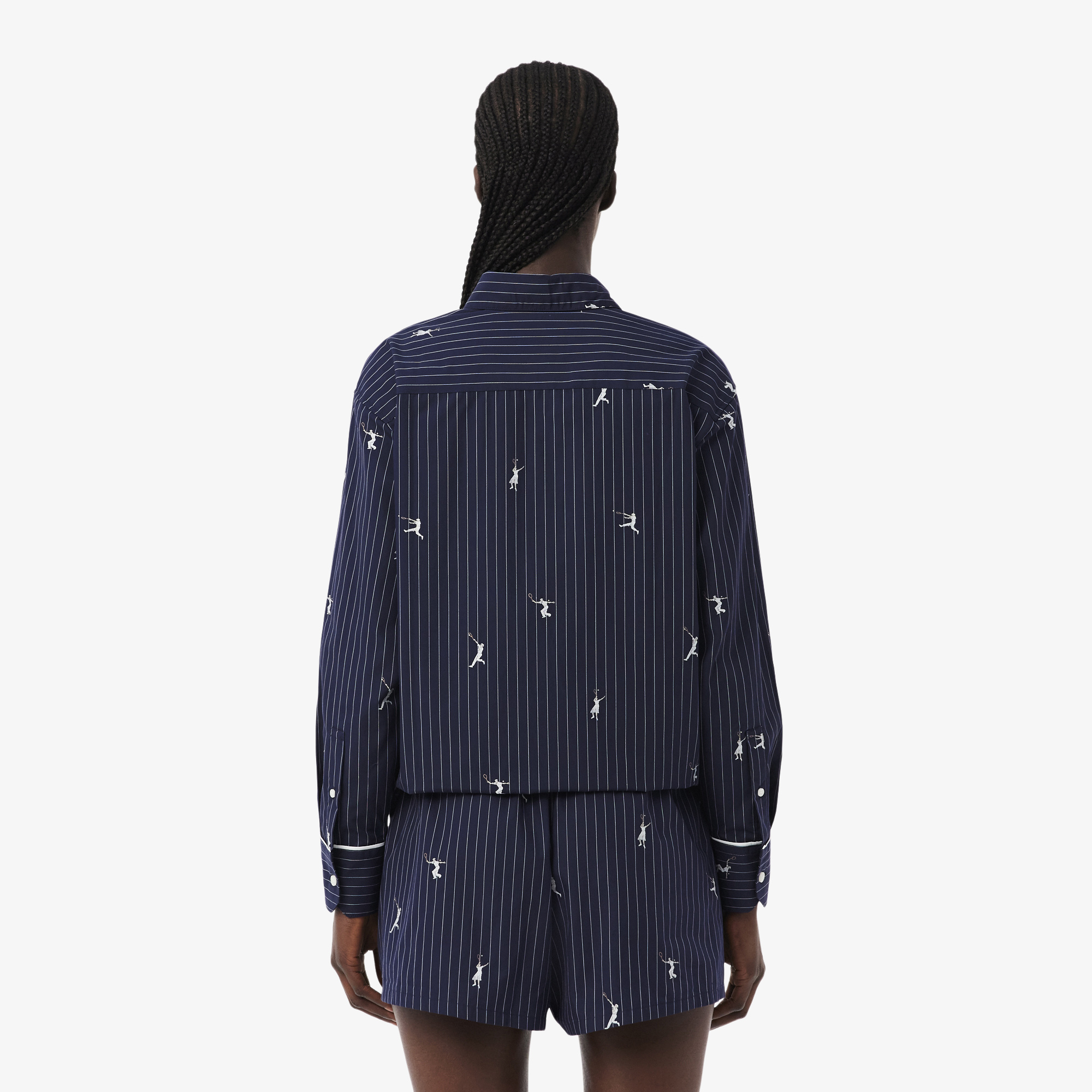 Lacoste Kadın Oversize Fit Çizgili Lacivert Gömlek görsel 3