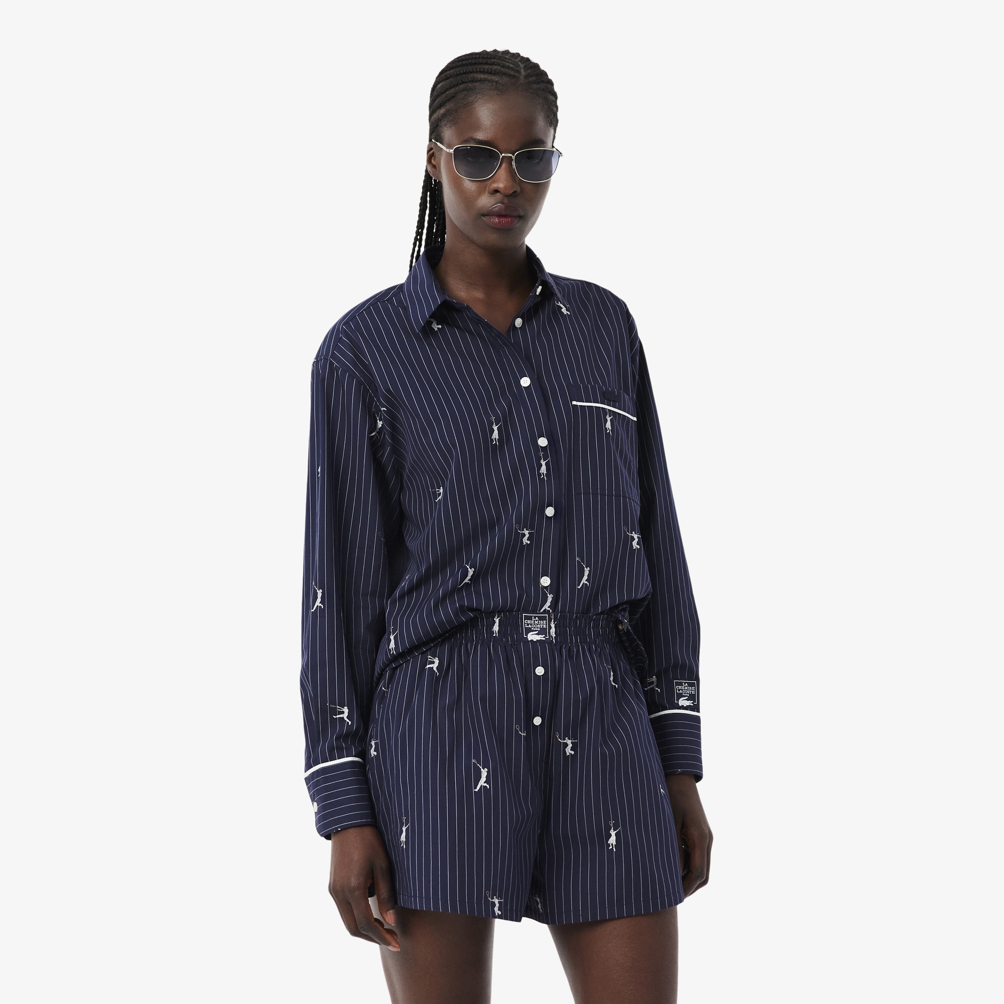 Kadın Oversize Fit Çizgili Lacivert Gömlek Kadın Oversize Fit Çizgili Lacivert Gömlek