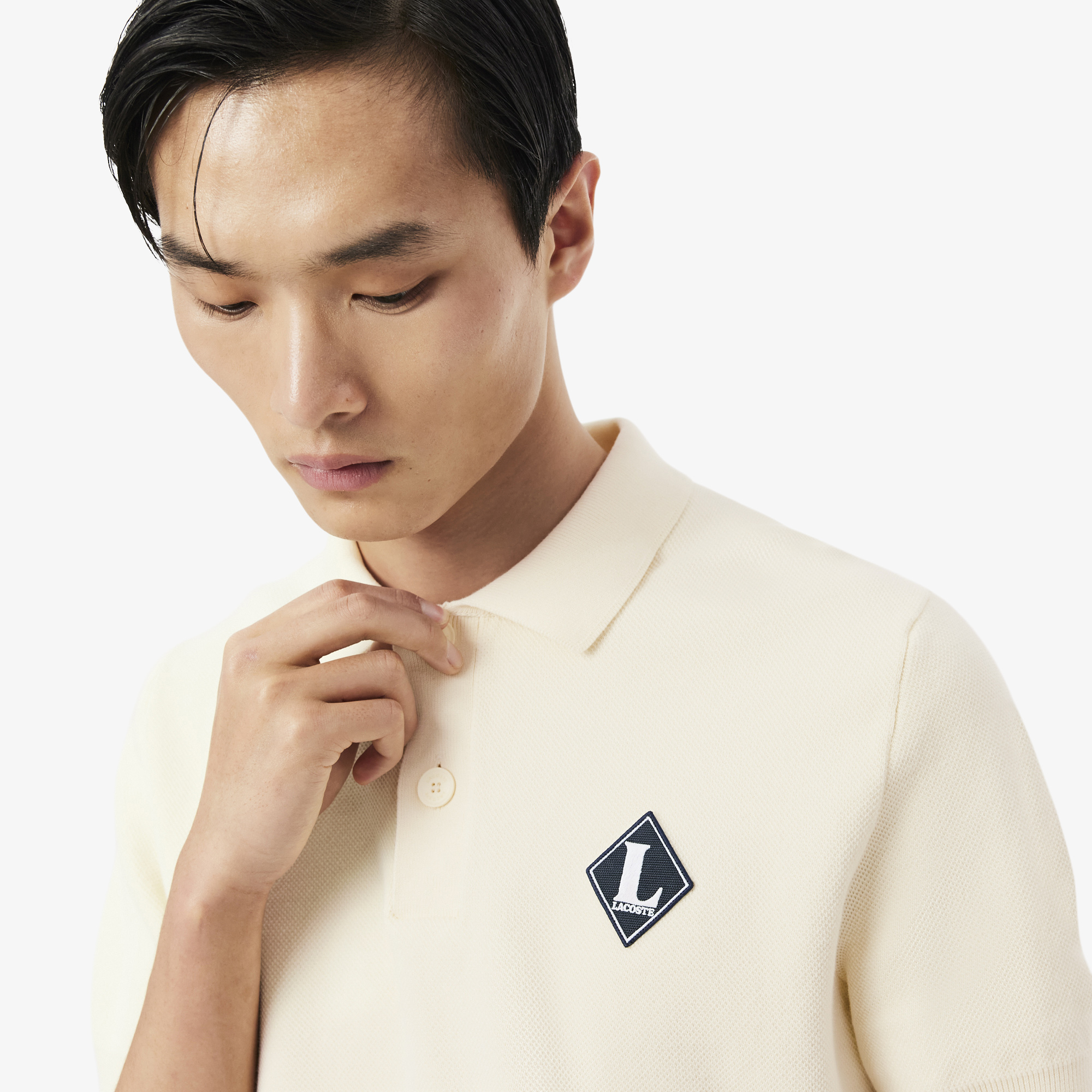 Lacoste Erkek Classic Fit Kısa Kollu Polo Yaka Krem Triko görsel 2