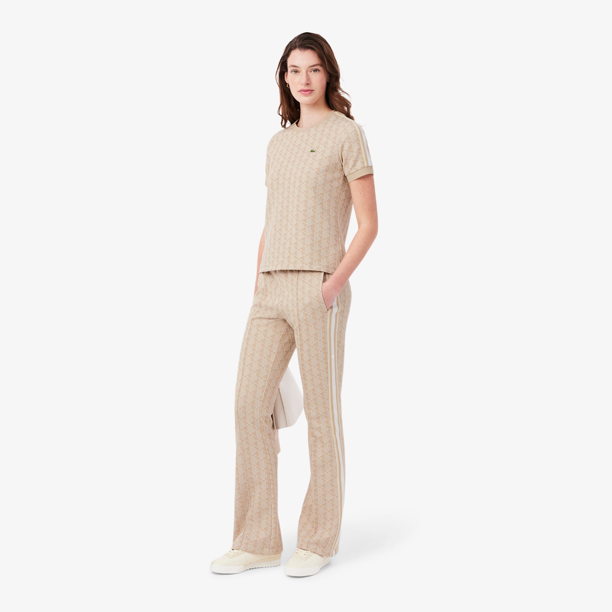 Lacoste Kadın Flare Fit Monogram Bej Eşofman Altı