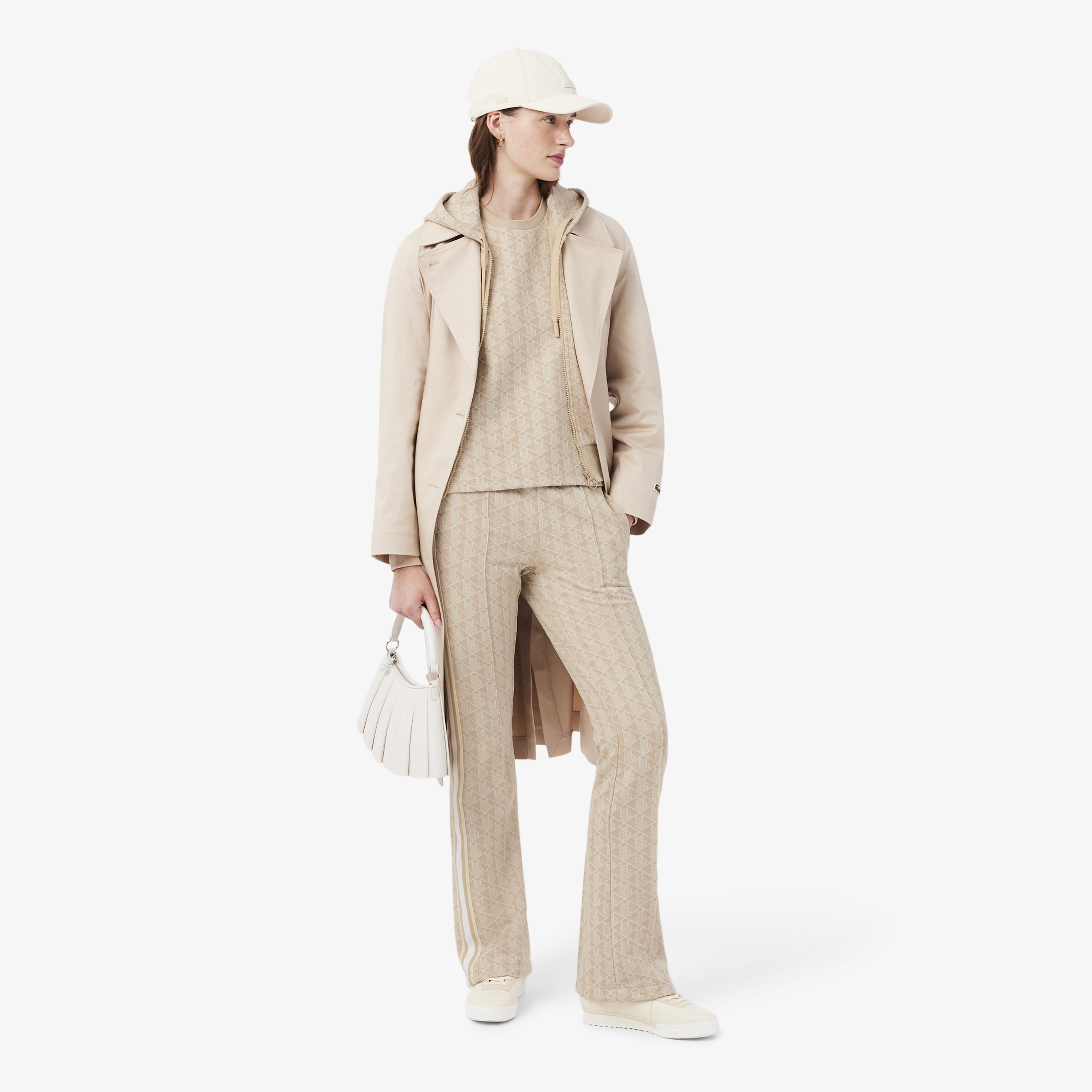 Kadın Flare Fit Monogram Bej Eşofman Altı