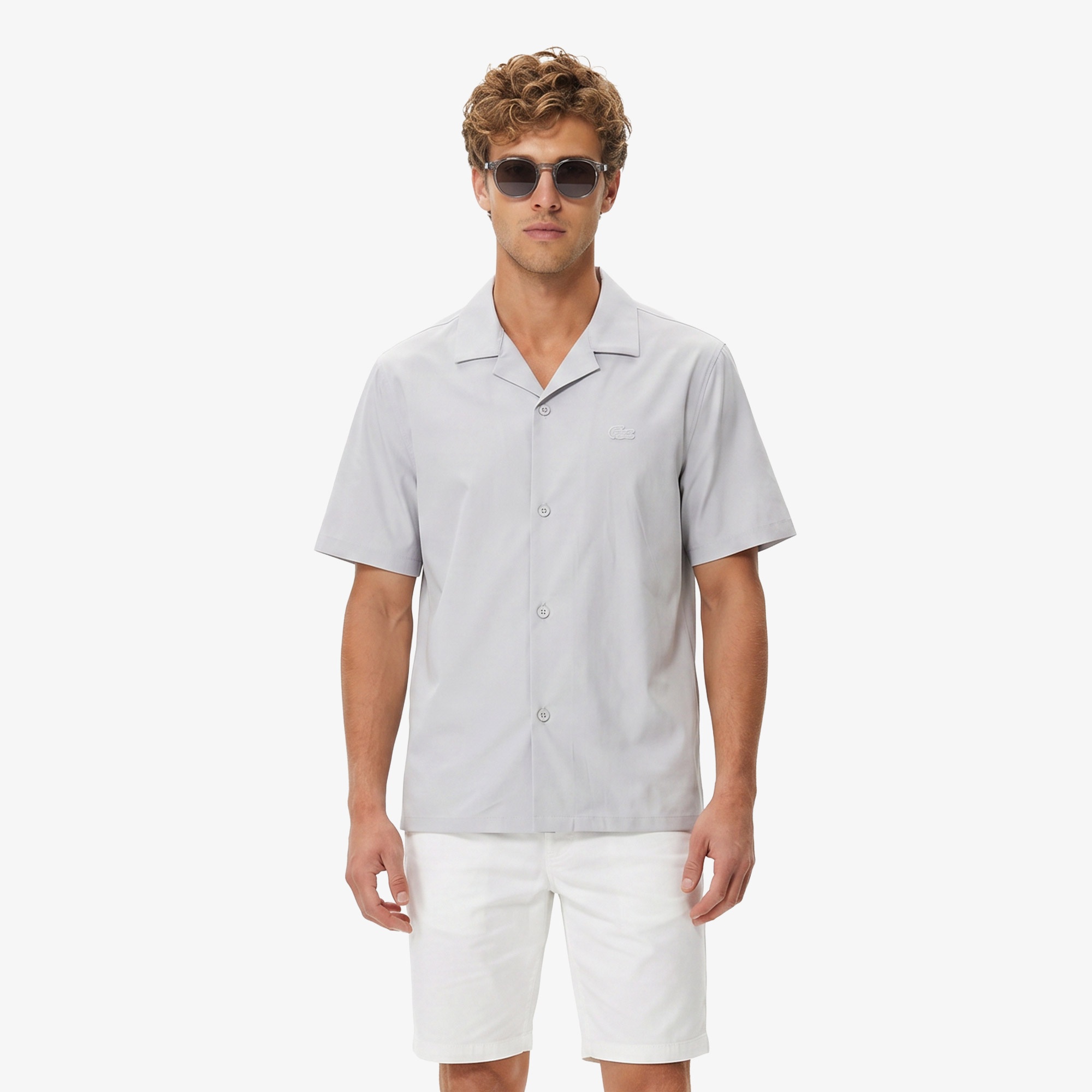 Erkek Relaxed Fit Kısa Kollu Gri Gömlek