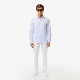 Erkek Slim Fit Düğmeli Yaka Mavi Gömlek Mavi