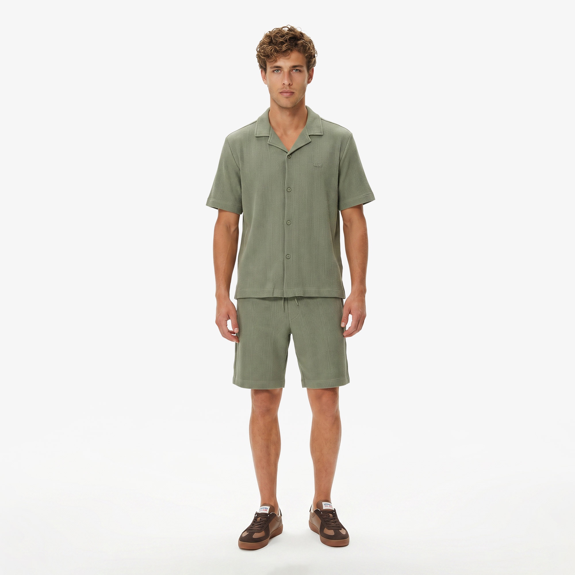 Erkek Relaxed Fit Kısa Kollu Haki Gömlek