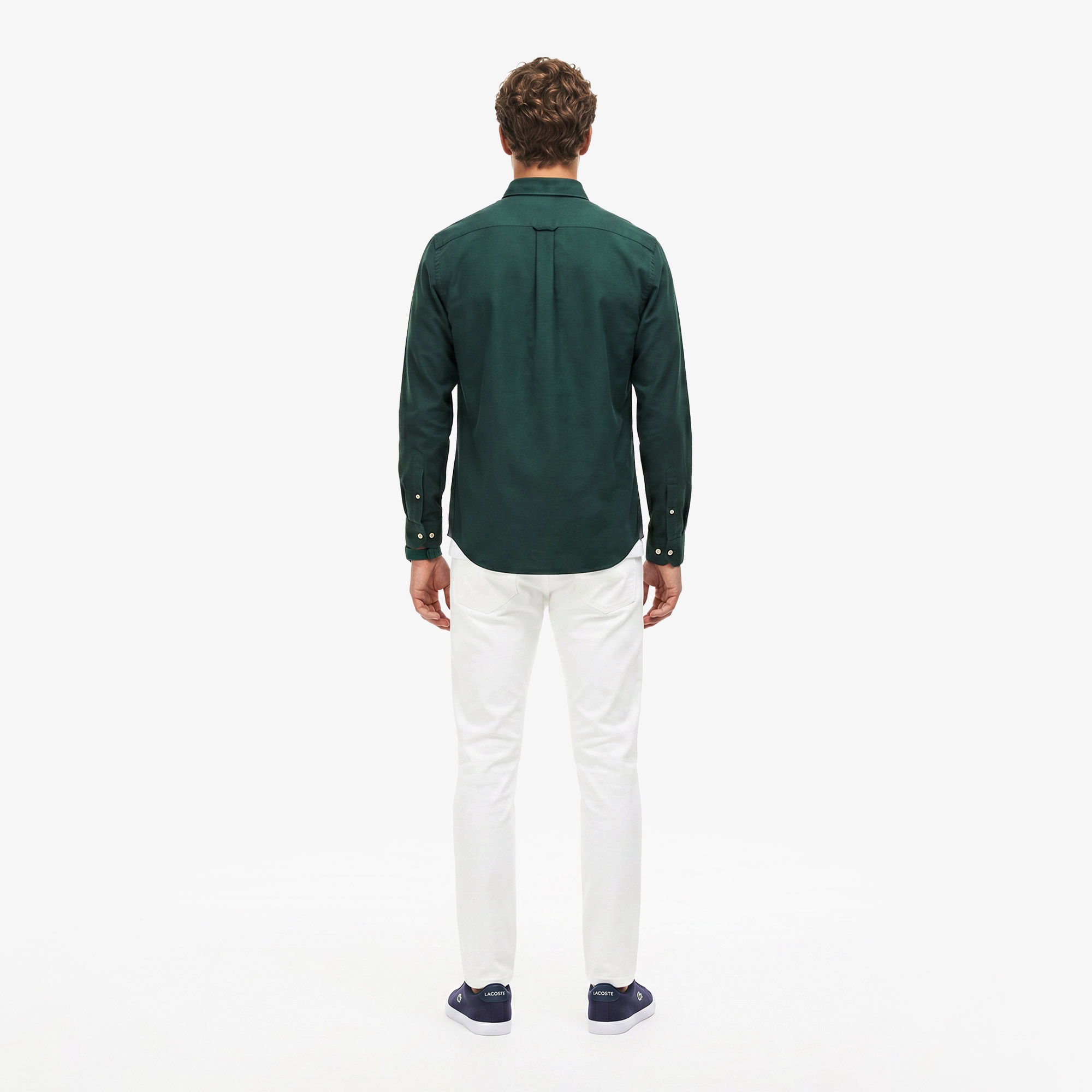 Erkek Slim Fit Düğmeli Yaka Koyu Yeşil Gömlek