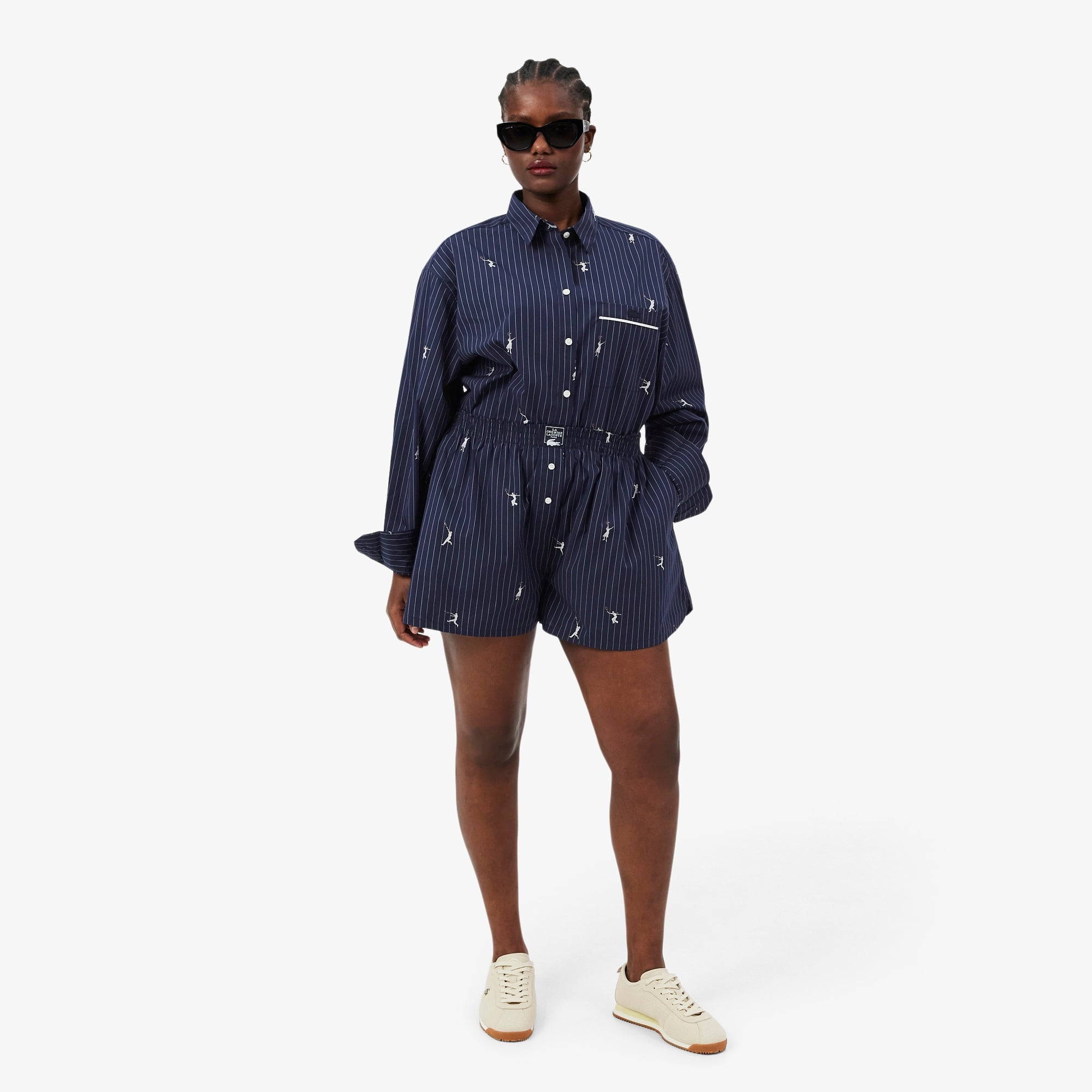 Kadın Oversize Fit Çizgili Lacivert Şort
