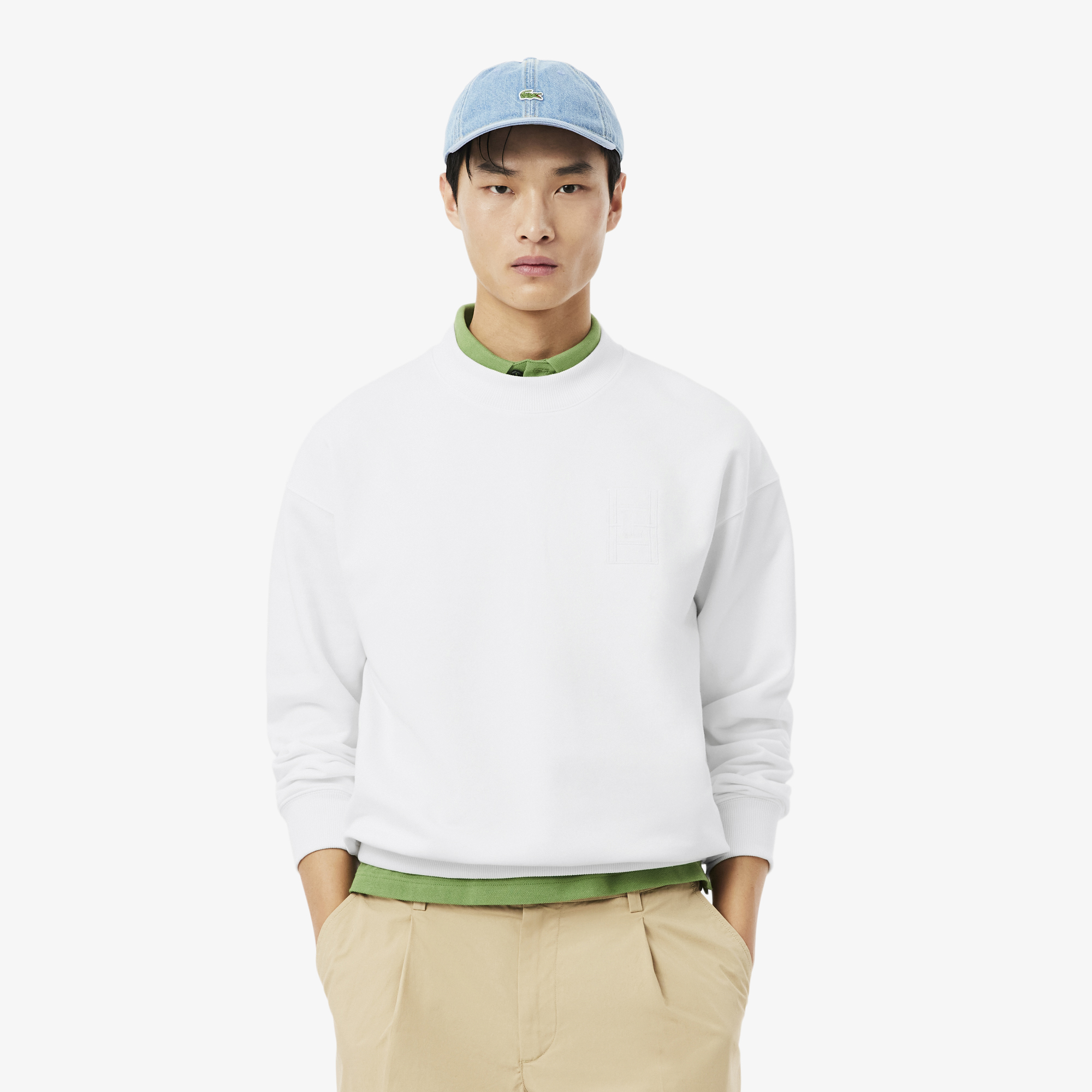 Lacoste Erkek Loose Fit Bisiklet Yaka Beyaz Sweatshirt