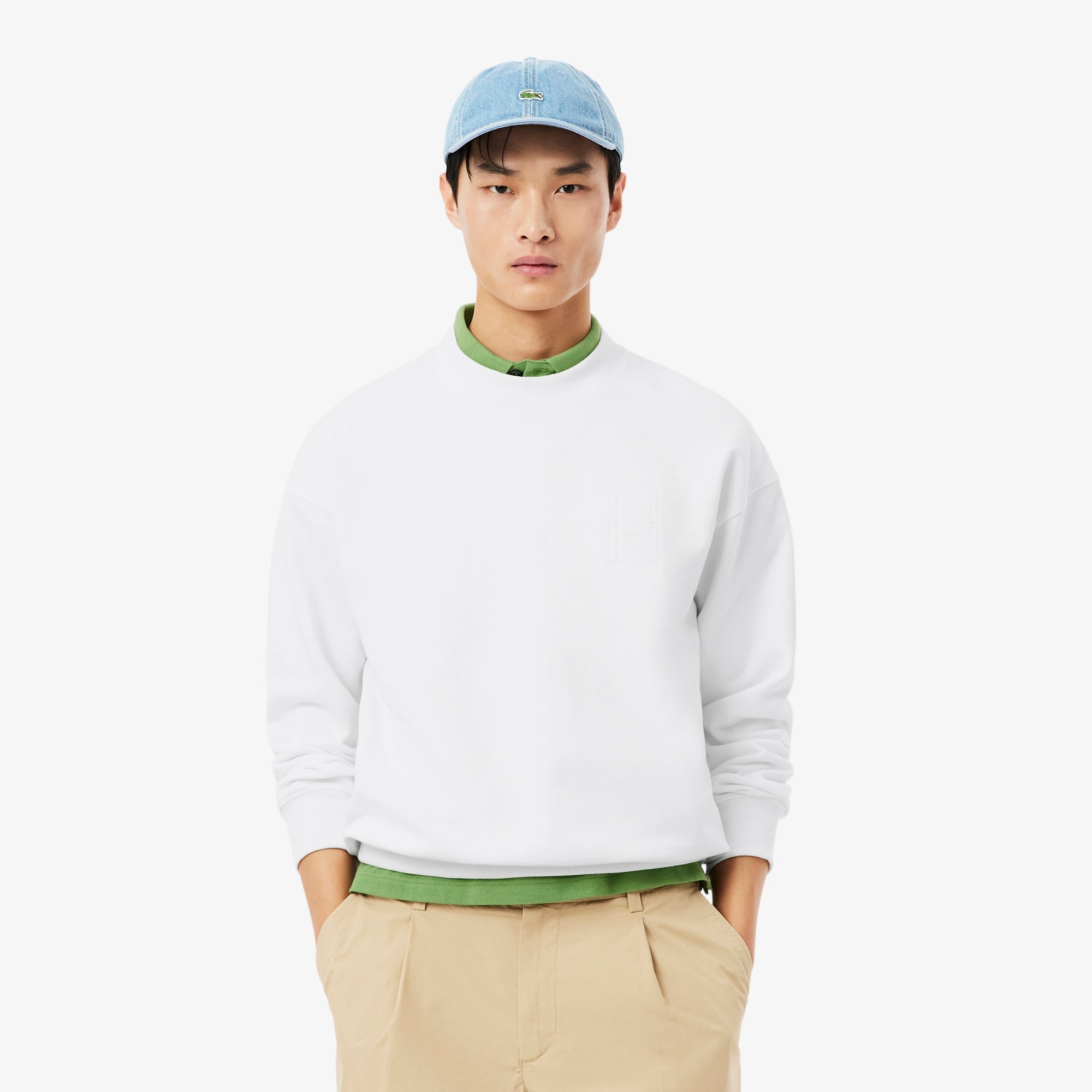 Erkek Loose Fit Bisiklet Yaka Beyaz Sweatshirt