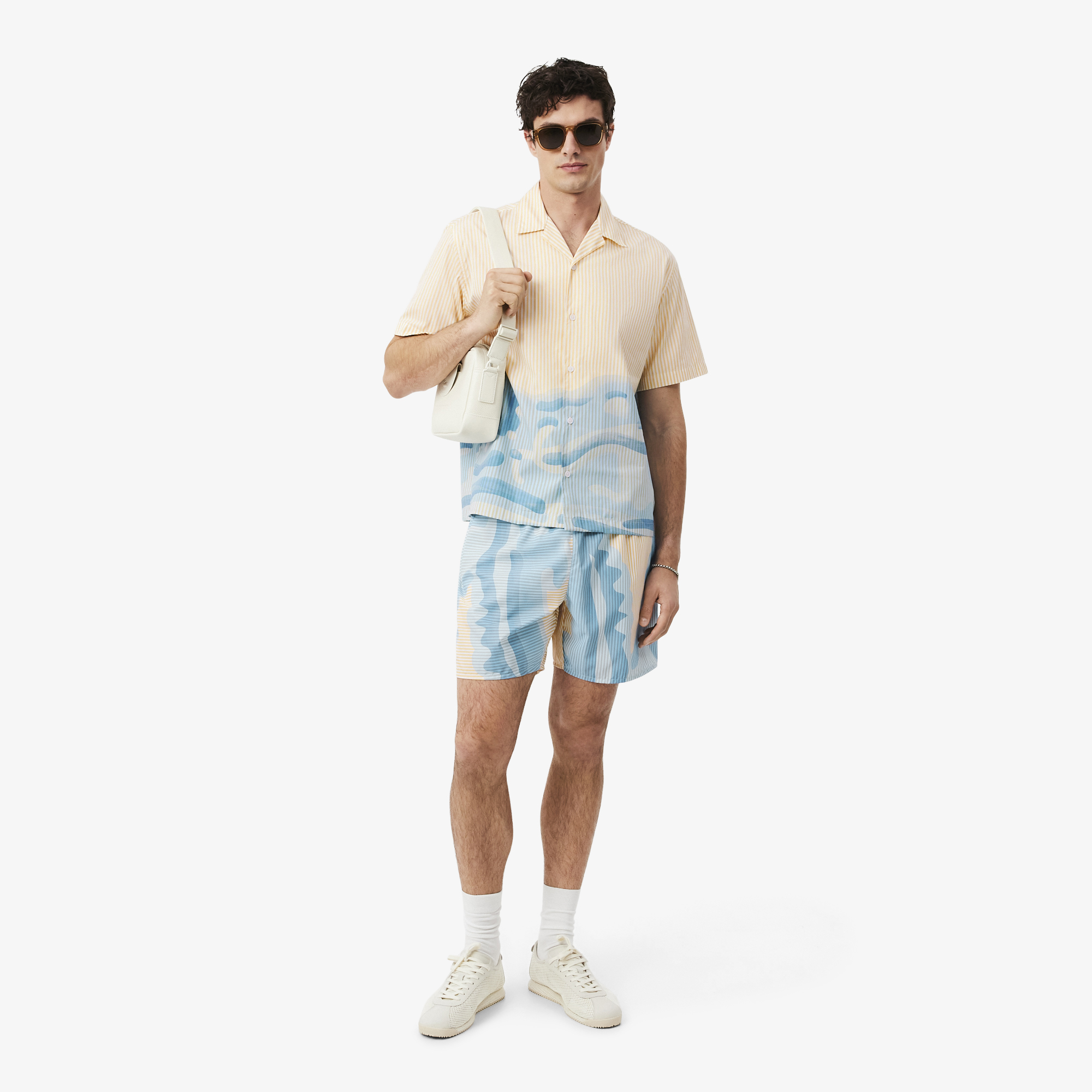 Lacoste Erkek Relaxed Fit Kısa Kollu Çizgili Bej Gömlek görsel 4
