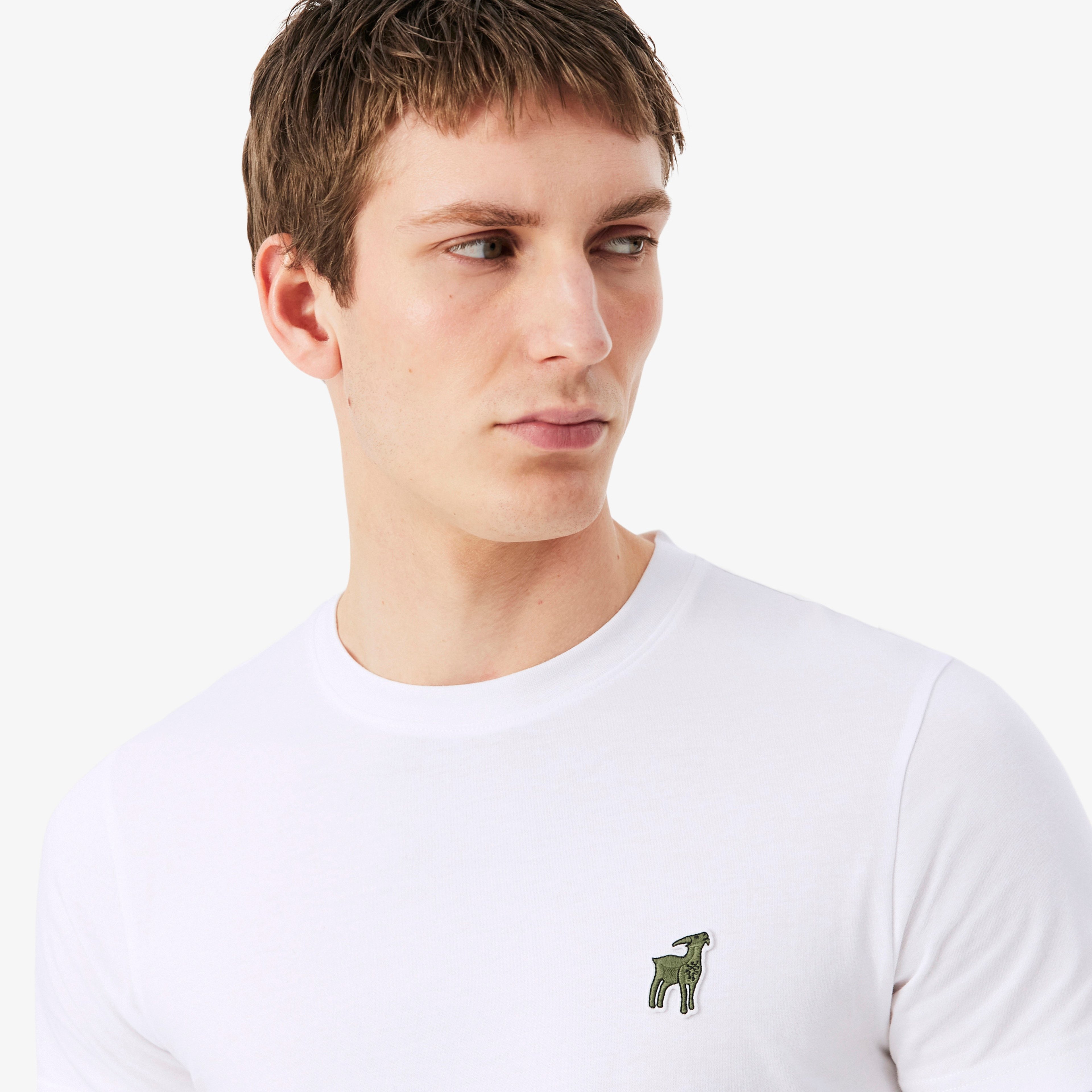 Lacoste x Novak Djokovic The GOAT Erkek Regular Fit Bisiklet Yaka Beyaz T-Shirt