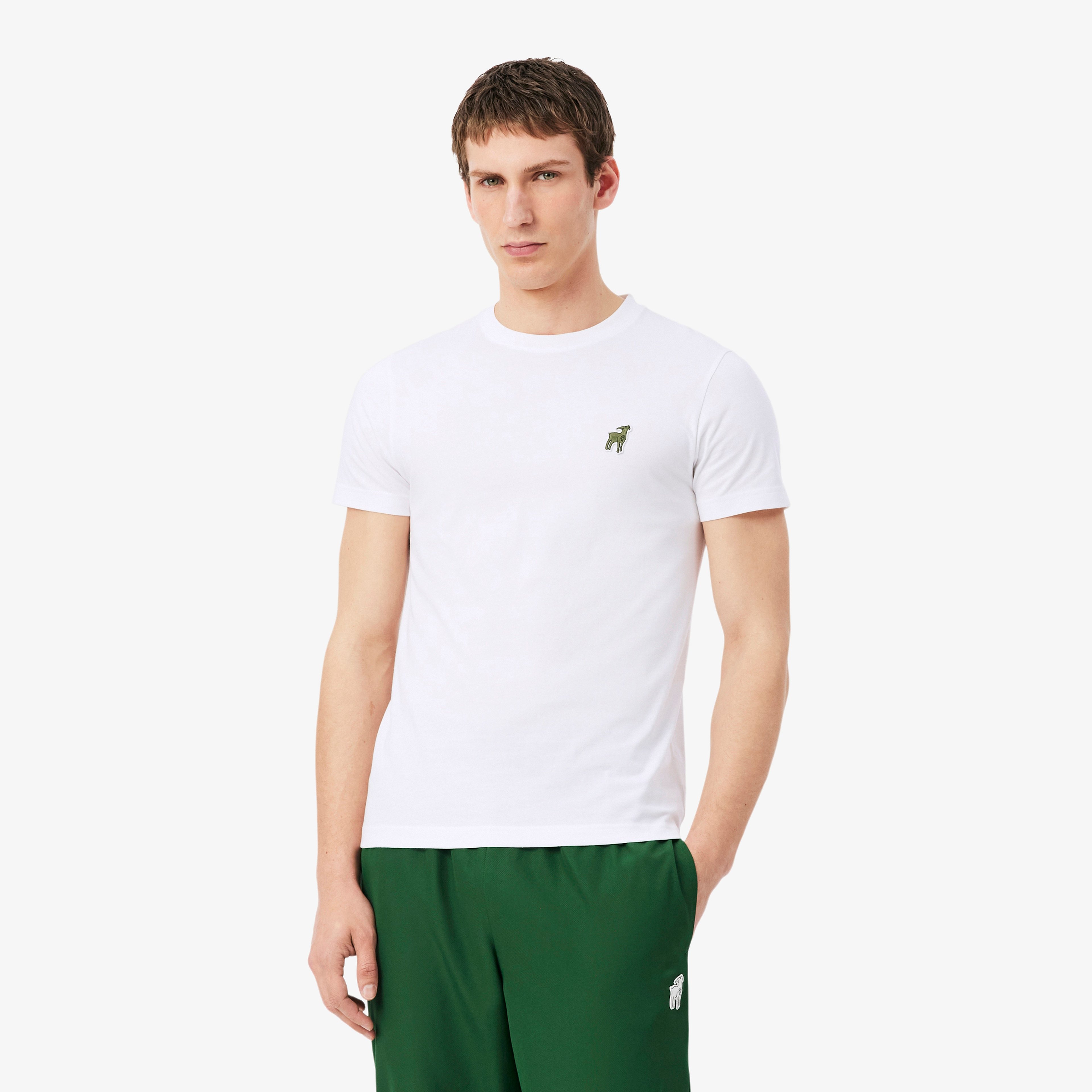 Lacoste x Novak Djokovic The GOAT Erkek Regular Fit Bisiklet Yaka Beyaz T-Shirt