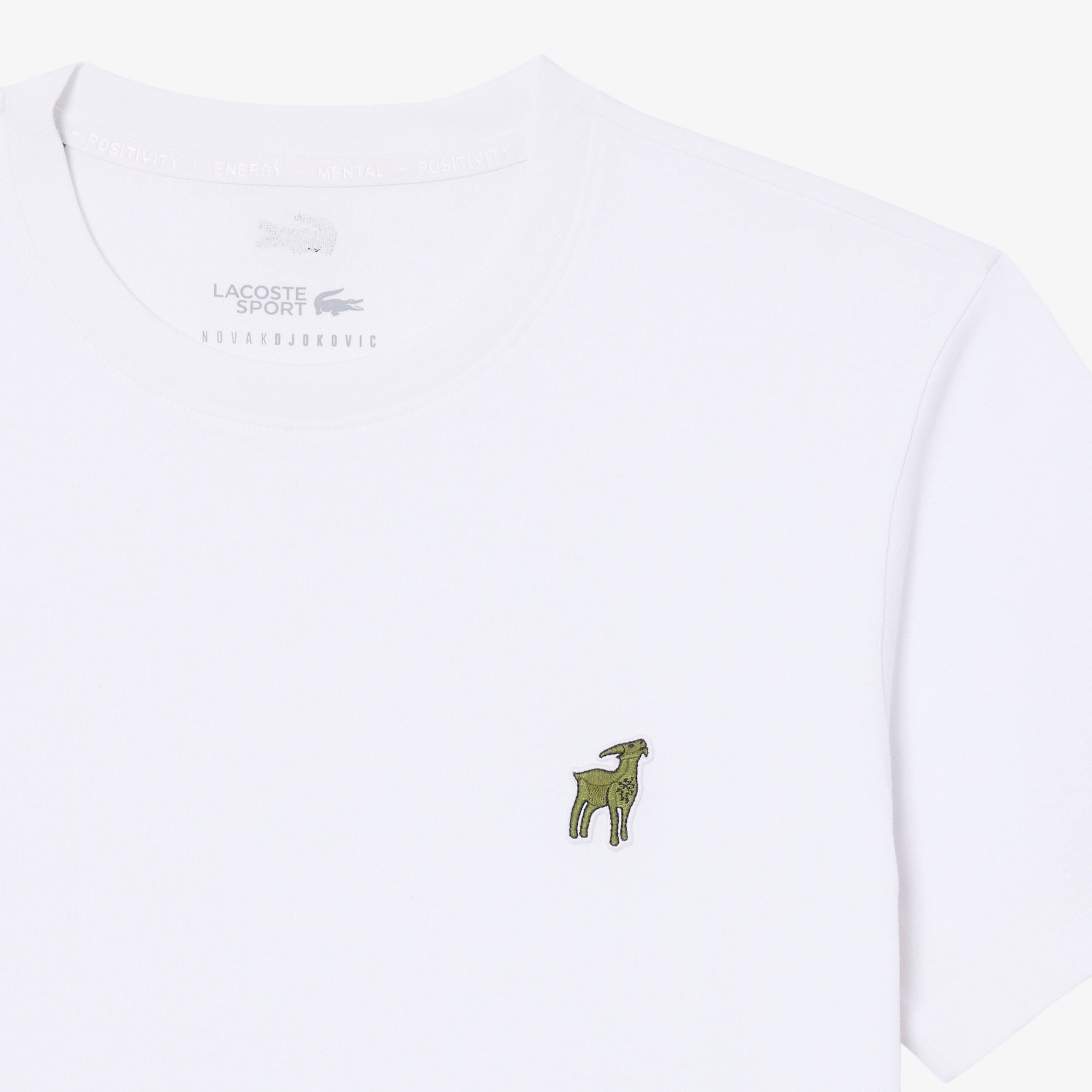 Lacoste x Novak Djokovic The GOAT Erkek Regular Fit Bisiklet Yaka Beyaz T-Shirt