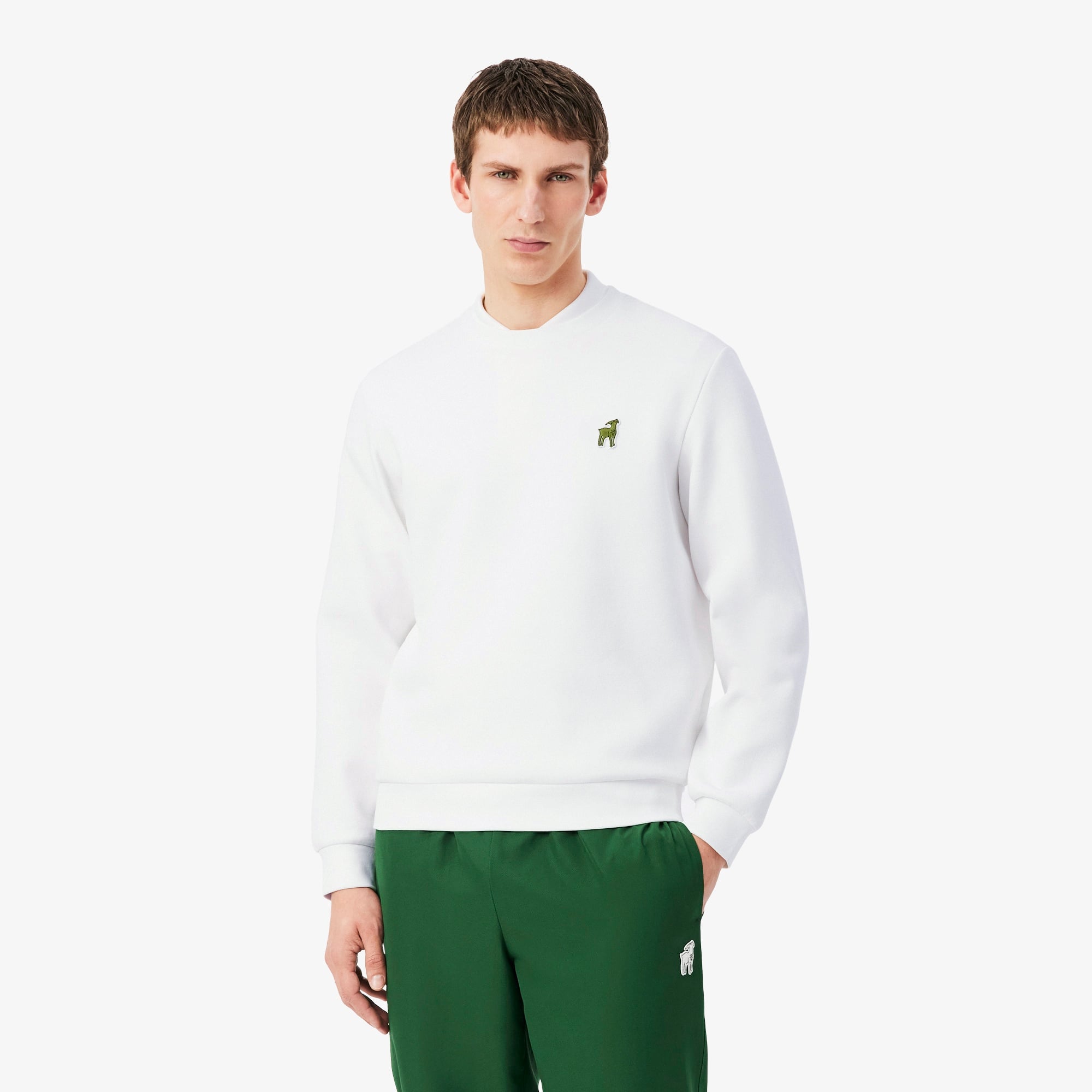Lacoste x Novak Djokovic The GOAT Erkek Regular Fit Bisiklet Yaka Beyaz Sweatshirt