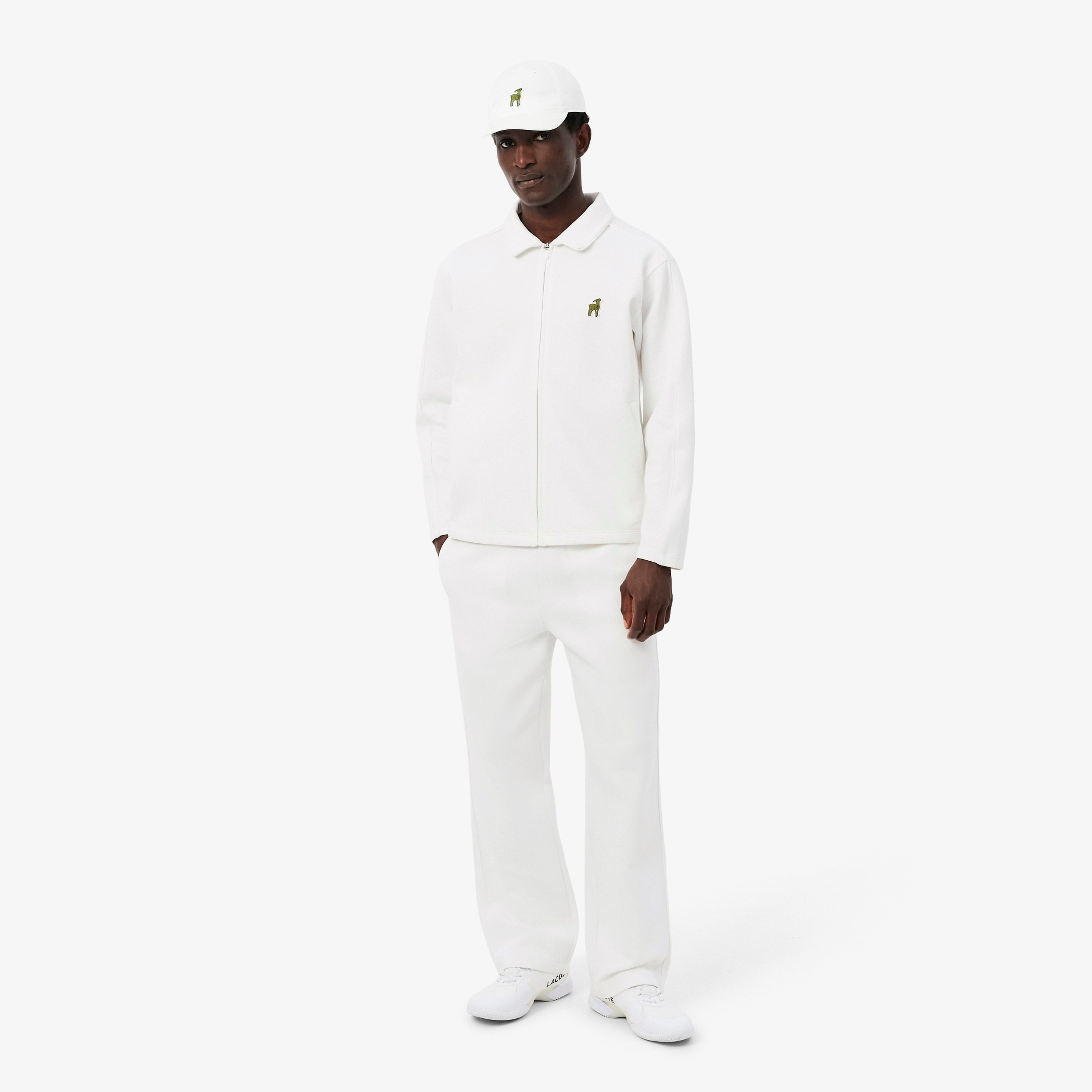 Lacoste x Novak Djokovic The GOAT Erkek Regular Fit Fermuarlı Beyaz Sweatshirt