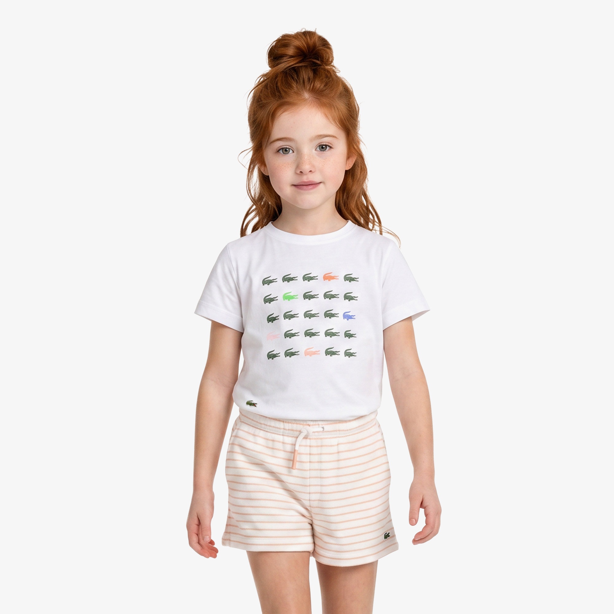 Kız Çocuk Bisiklet Yaka Baskılı Beyaz T-Shirt