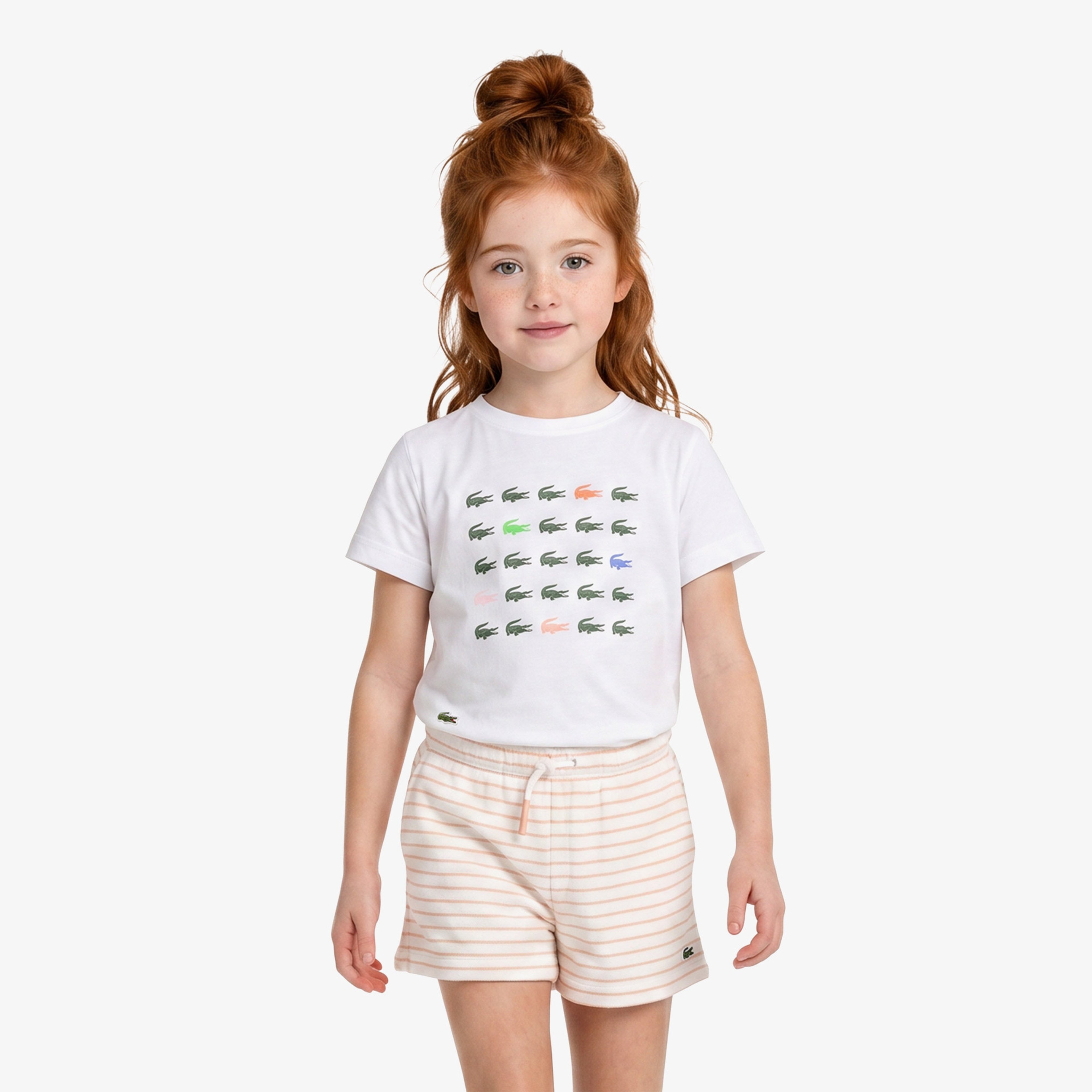 Kız Çocuk Bisiklet Yaka Baskılı Beyaz T-Shirt Kız Çocuk Bisiklet Yaka Baskılı Beyaz T-Shirt