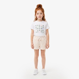 Kız Çocuk Bisiklet Yaka Baskılı Beyaz T-Shirt Beyaz