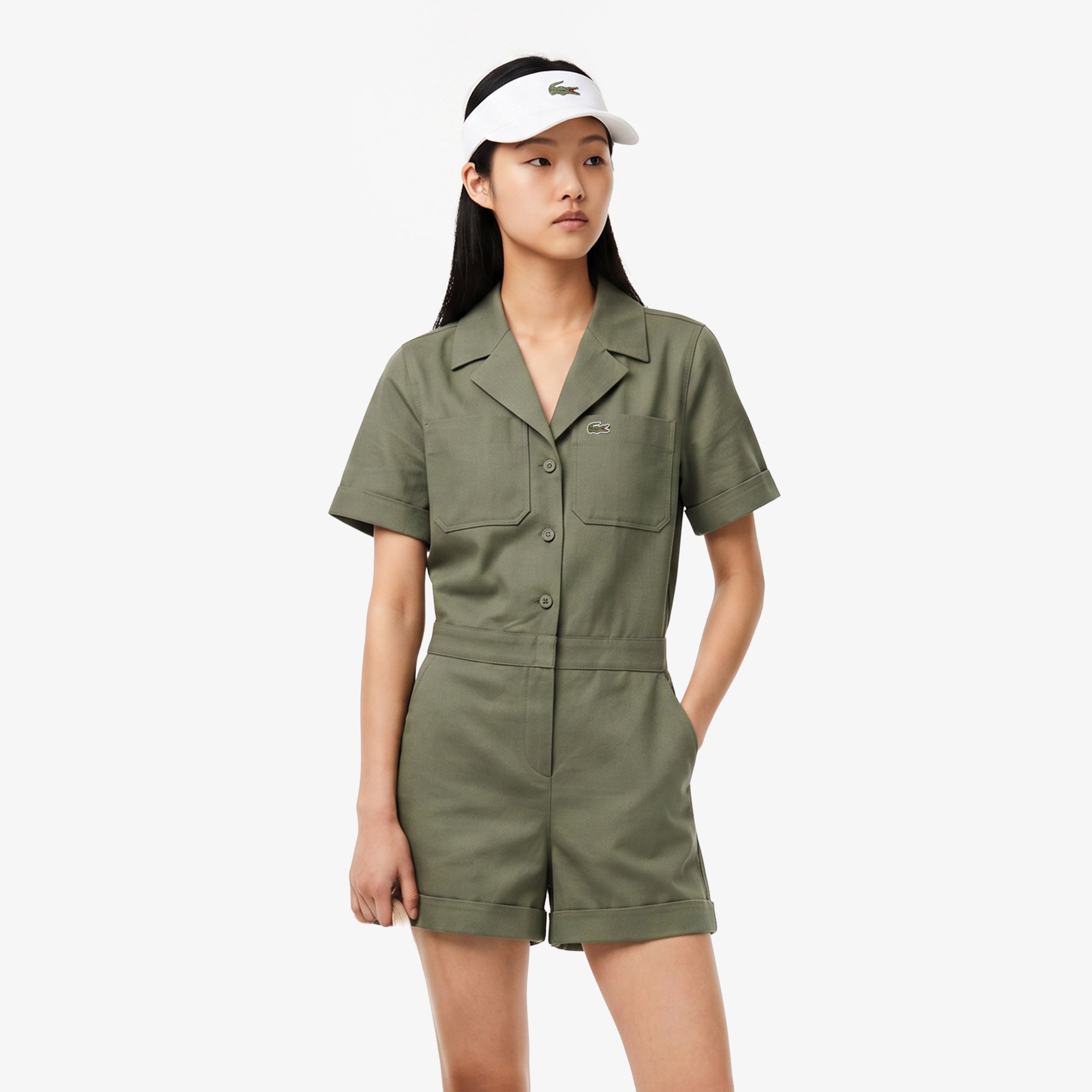Kadın Classic Fit Kısa Kollu Haki Tulum Kadın Classic Fit Kısa Kollu Haki Tulum