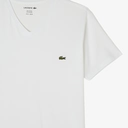 Erkek Slim Fit V Yaka Beyaz T-Shirt Beyaz