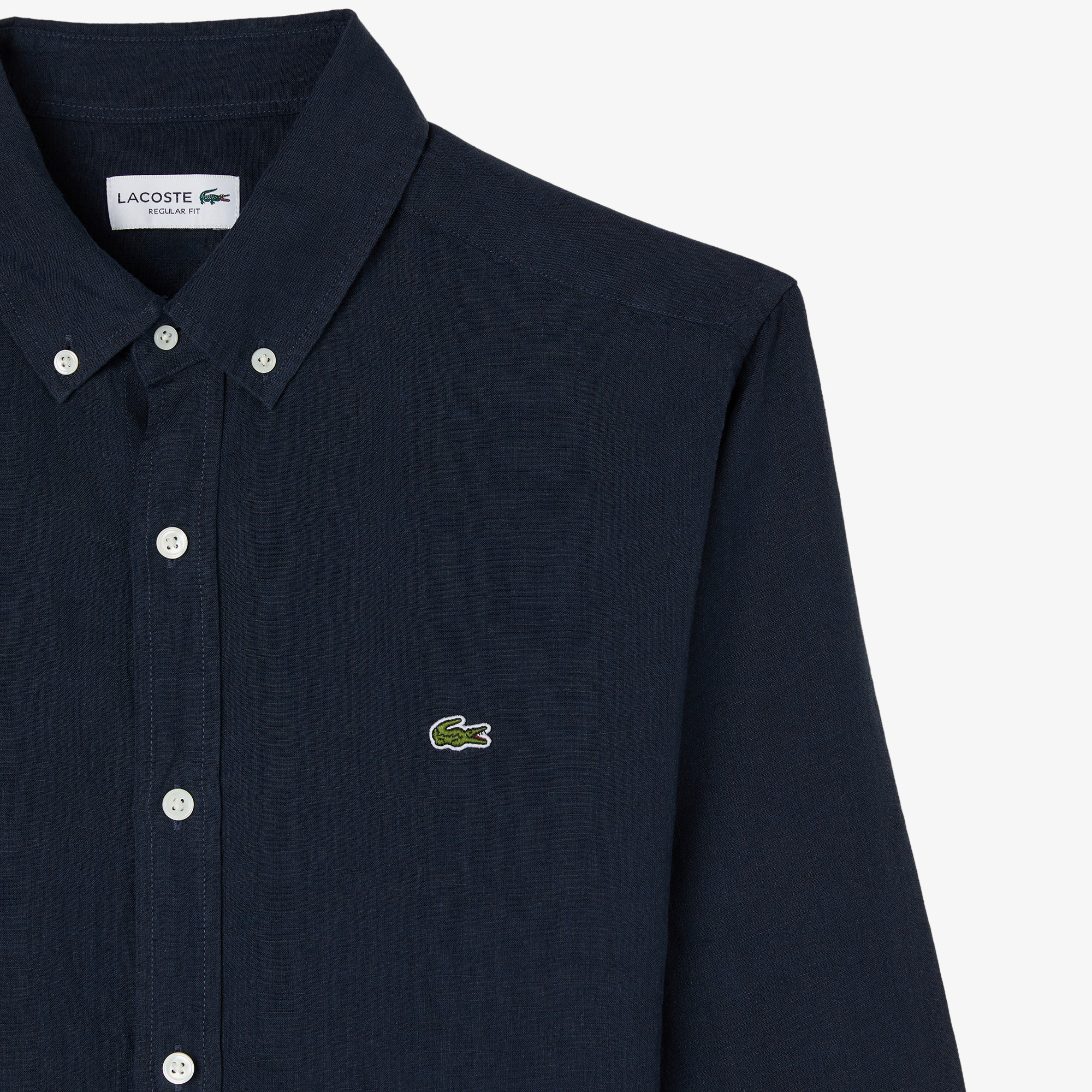 Lacoste Erkek Regular Fit Düğmeli Yaka Keten Lacivert Gömlek görsel 4