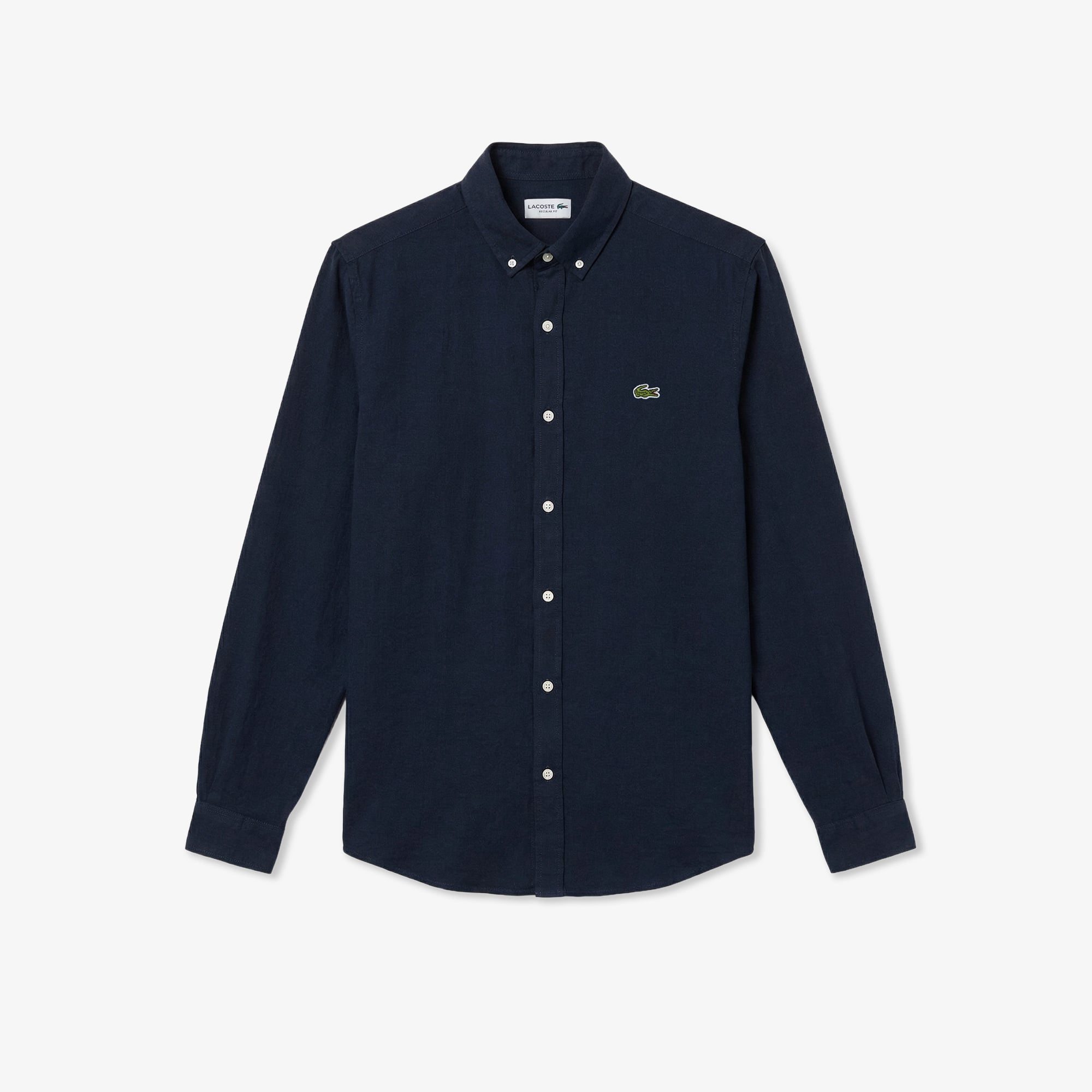 Lacoste Erkek Regular Fit Düğmeli Yaka Keten Lacivert Gömlek görsel 3