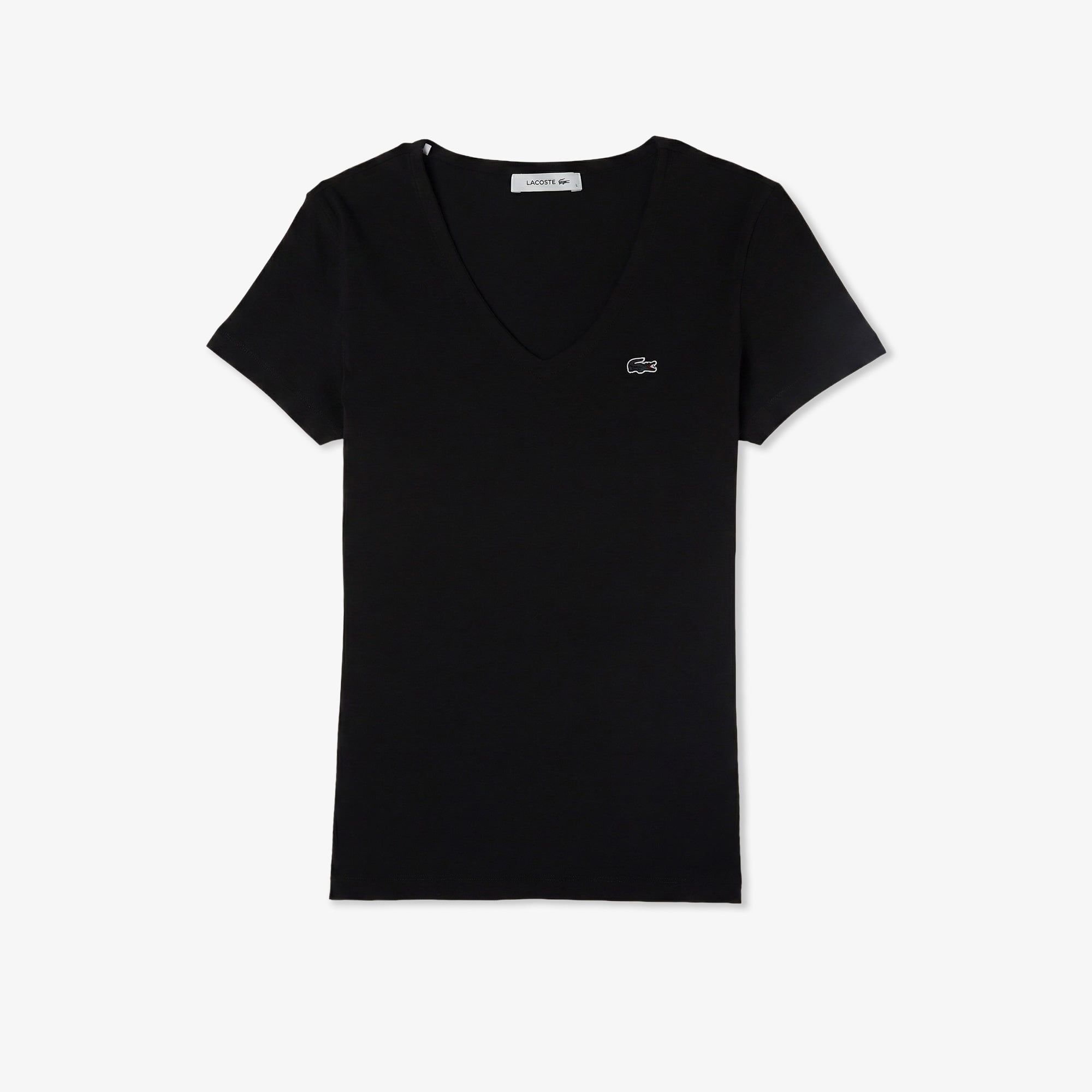 Lacoste Kadın Slim Fit V Yaka Siyah T-Shirt görsel 3