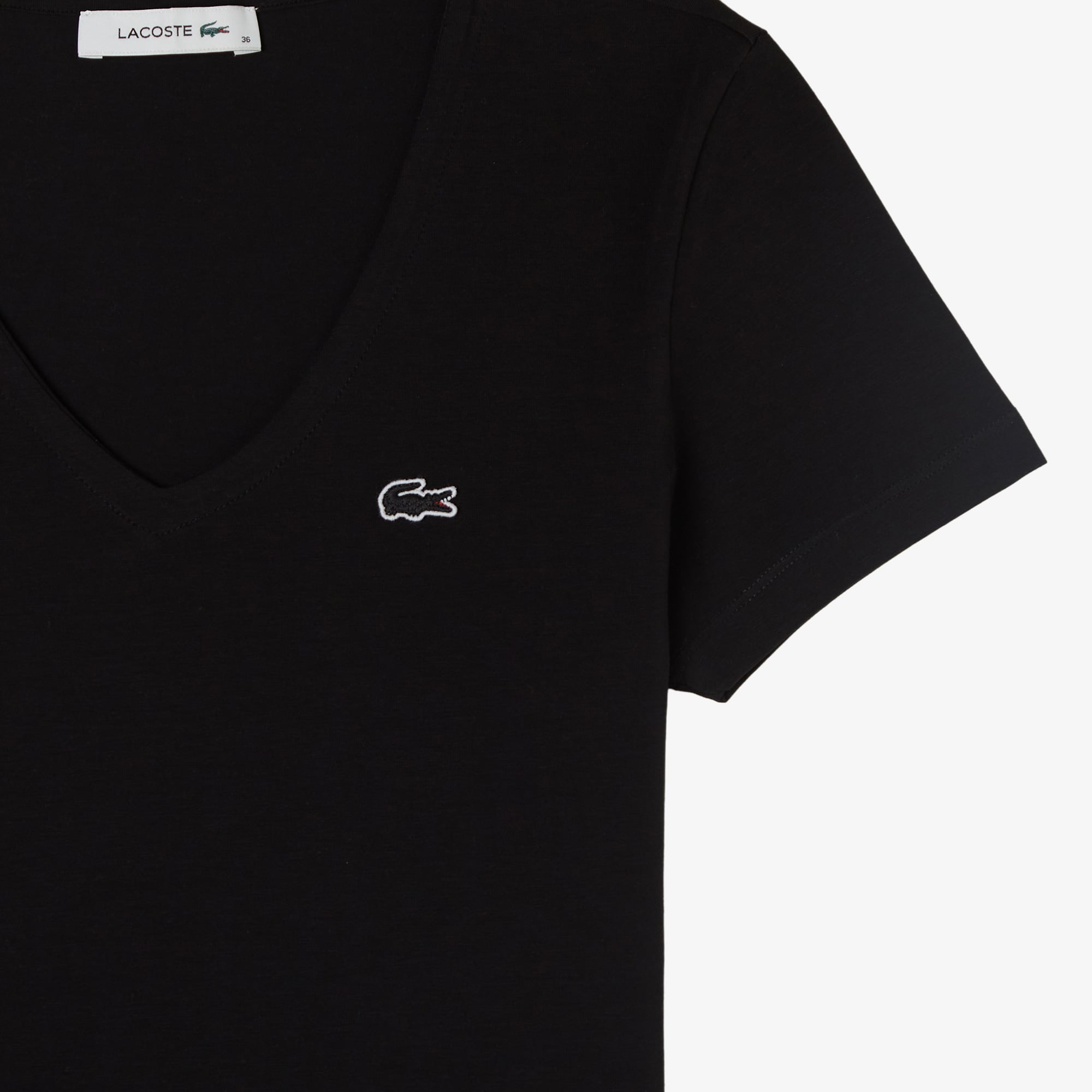 Lacoste Kadın Slim Fit V Yaka Siyah T-Shirt görsel 4