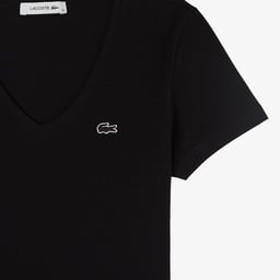 Kadın Slim Fit V Yaka Siyah T-Shirt Siyah