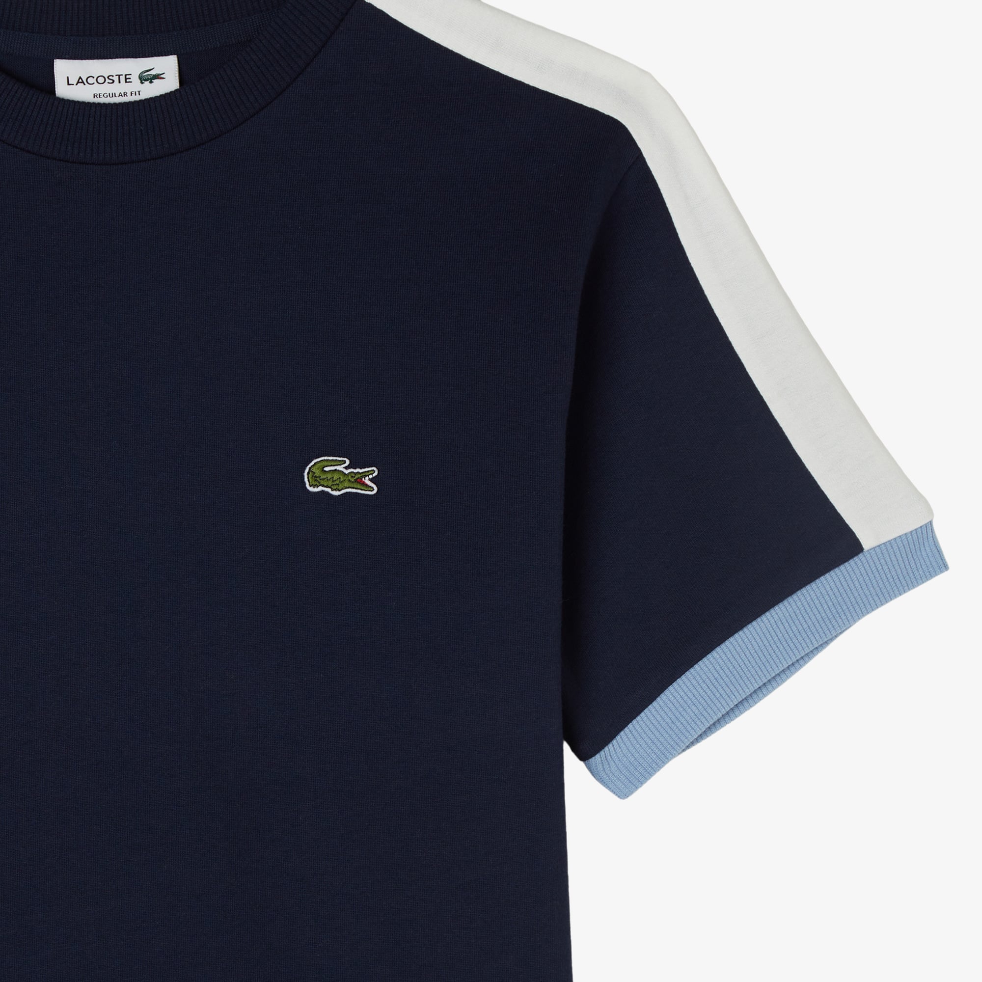 Lacoste Erkek Regular Fit Bisiklet Yaka Renk Bloklu Lacivert T-Shirt görsel 4