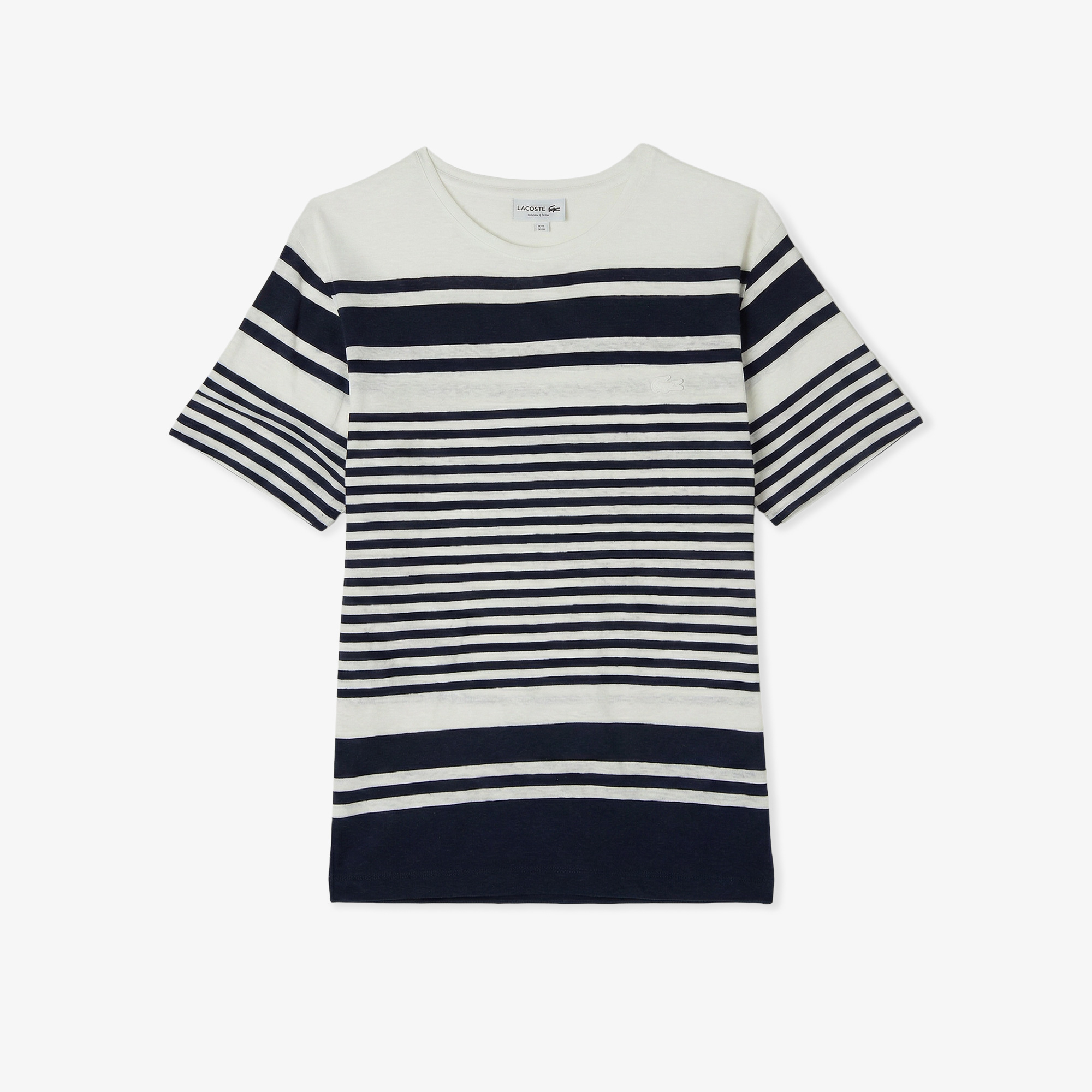 Lacoste Erkek Regular Fit Bisiklet Yaka Çizgili Lacivert T-Shirt görsel 3